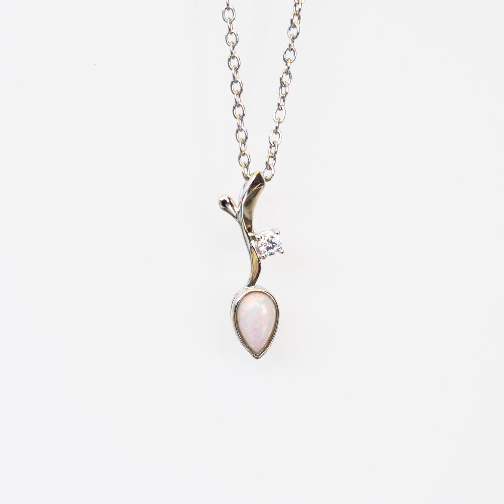 Dainty Australian Opal Pendant - Multi Color Fire Opal Necklace - Australian Solid Opal Necklace Pendant in Sterling Silver White Gold Plated
