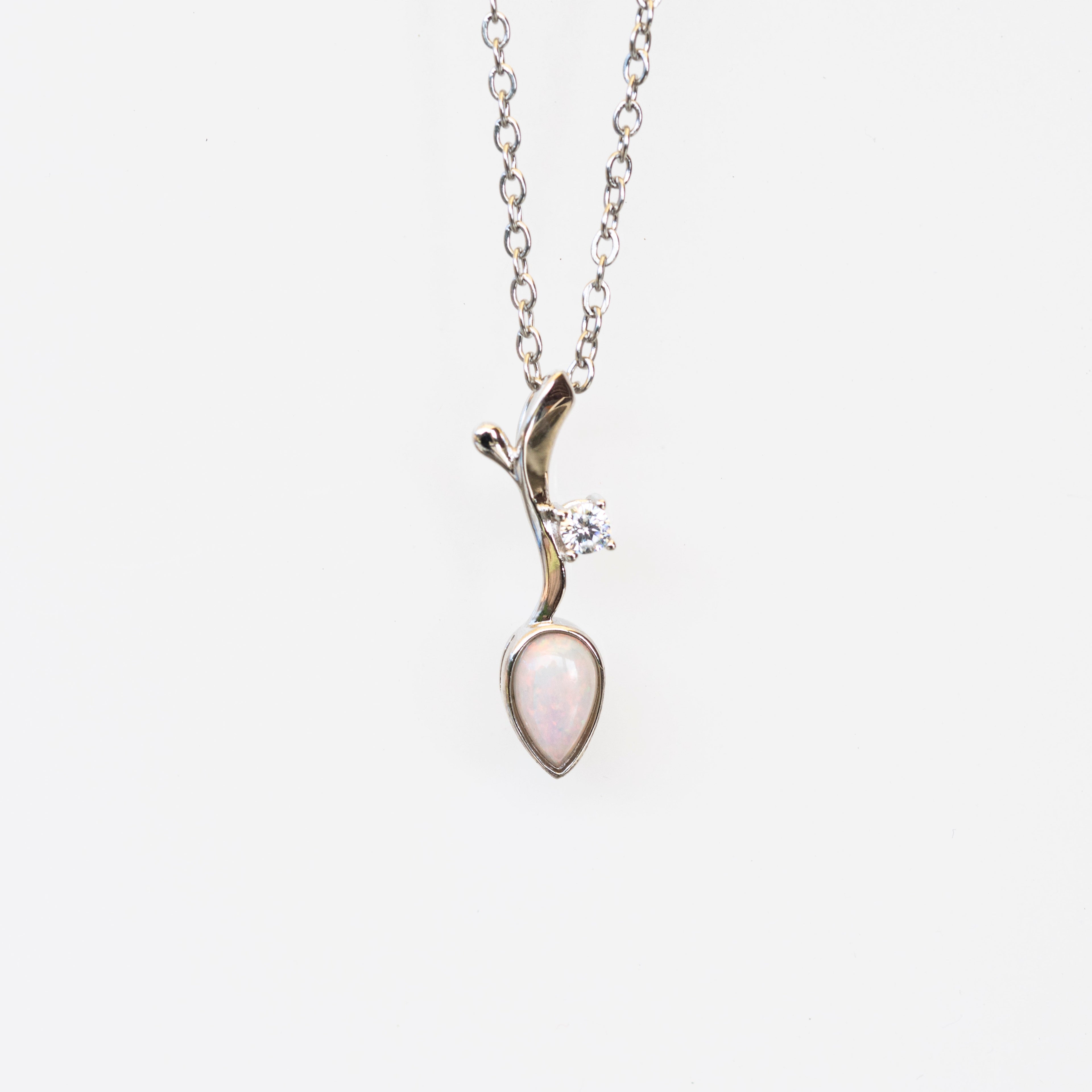 Dainty Australian Opal Pendant - Multi Color Fire Opal Necklace - Australian Solid Opal Necklace Pendant in Sterling Silver White Gold Plated