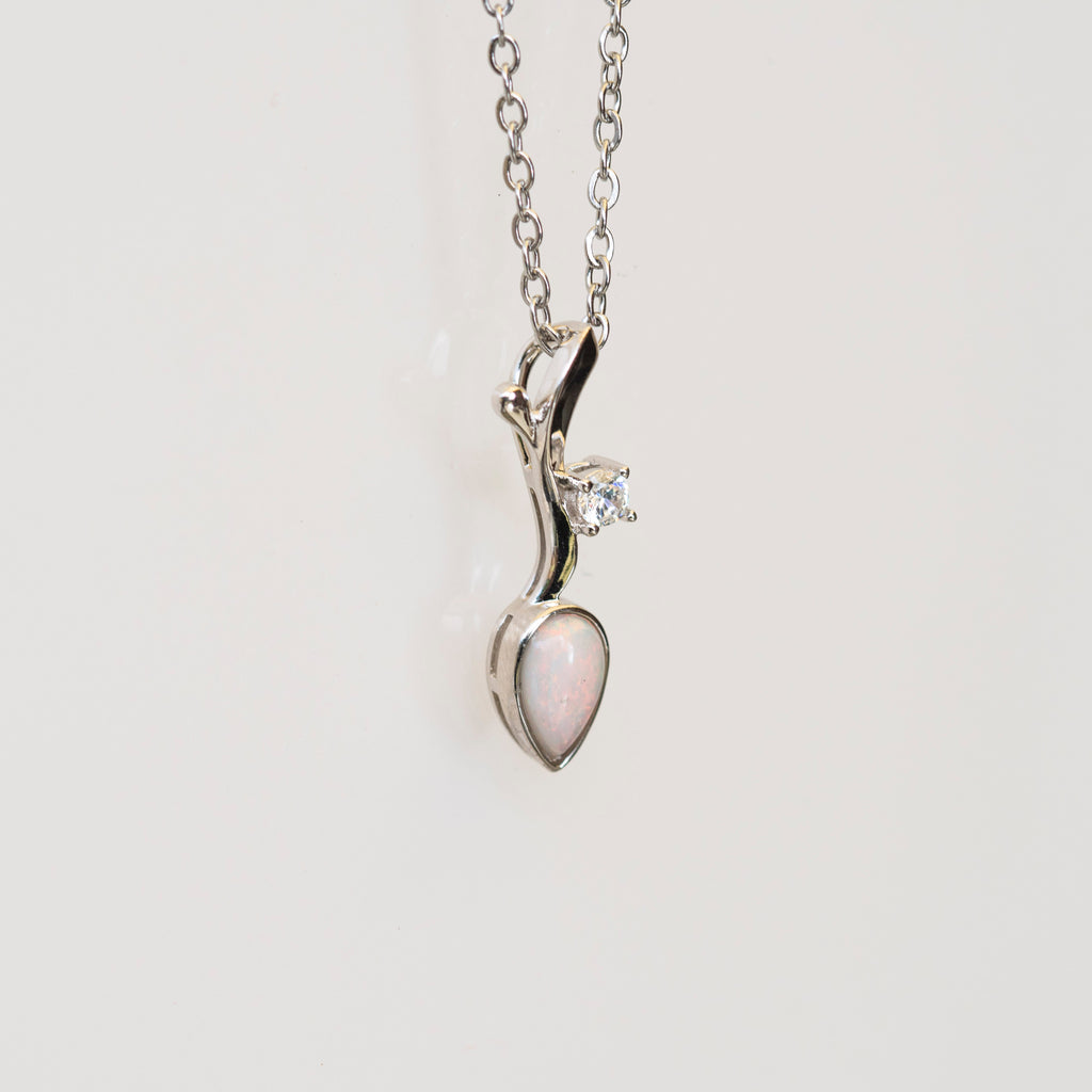 Dainty Australian Opal Pendant - Multi Color Fire Opal Necklace - Australian Solid Opal Necklace Pendant in Sterling Silver White Gold Plated