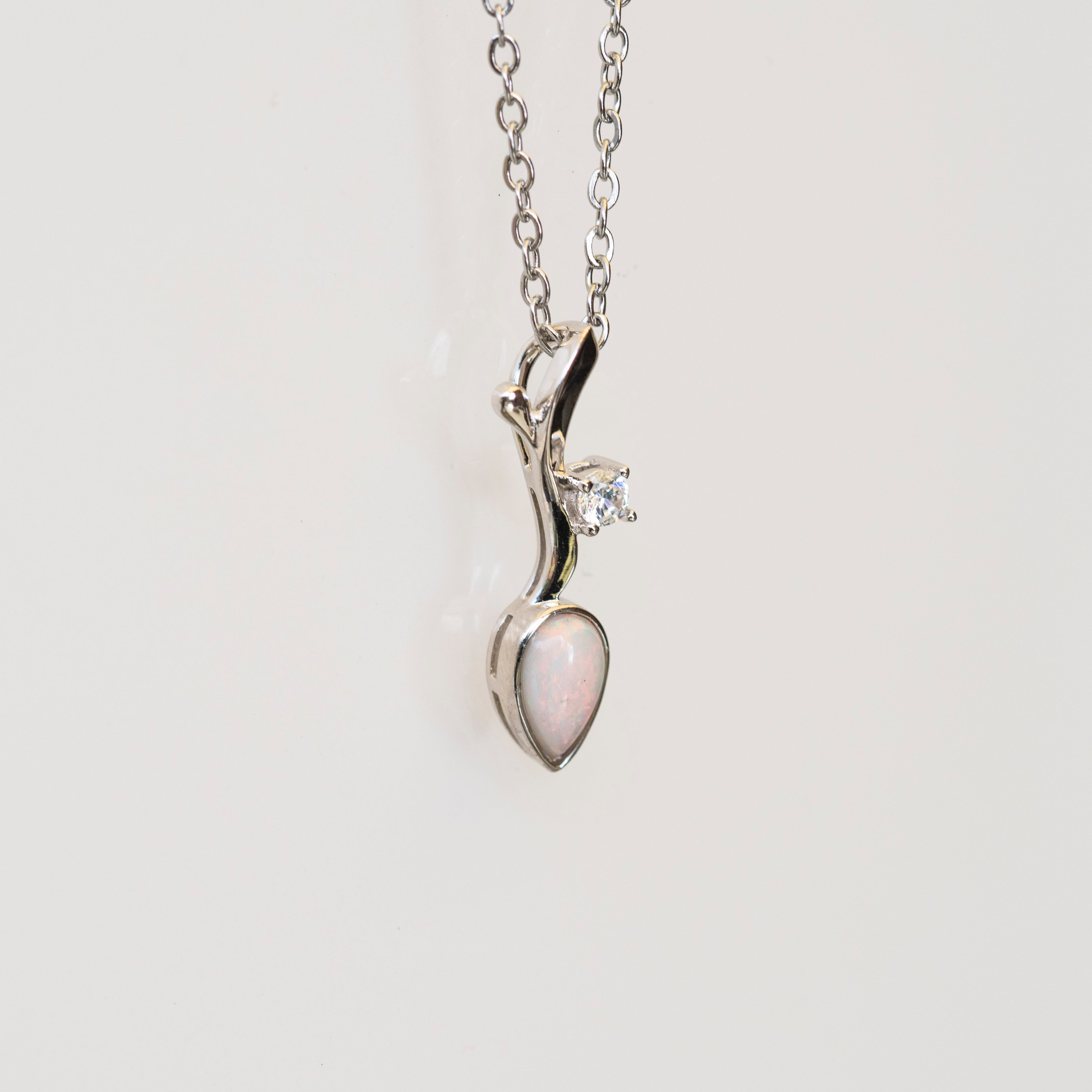 Dainty Australian Opal Pendant - Multi Color Fire Opal Necklace - Australian Solid Opal Necklace Pendant in Sterling Silver White Gold Plated