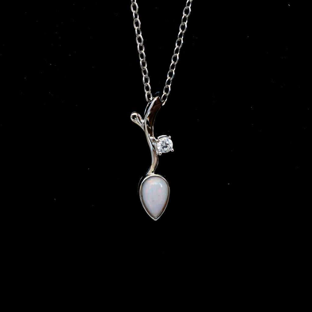 Dainty Australian Opal Pendant - Multi Color Fire Opal Necklace - Australian Solid Opal Necklace Pendant in Sterling Silver White Gold Plated
