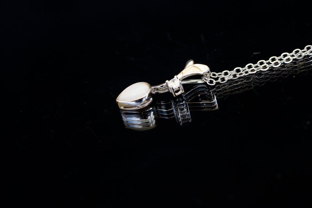 Dainty Australian Opal Pendant - Multi Color Fire Opal Necklace - Australian Solid Opal Necklace Pendant in Sterling Silver White Gold Plated