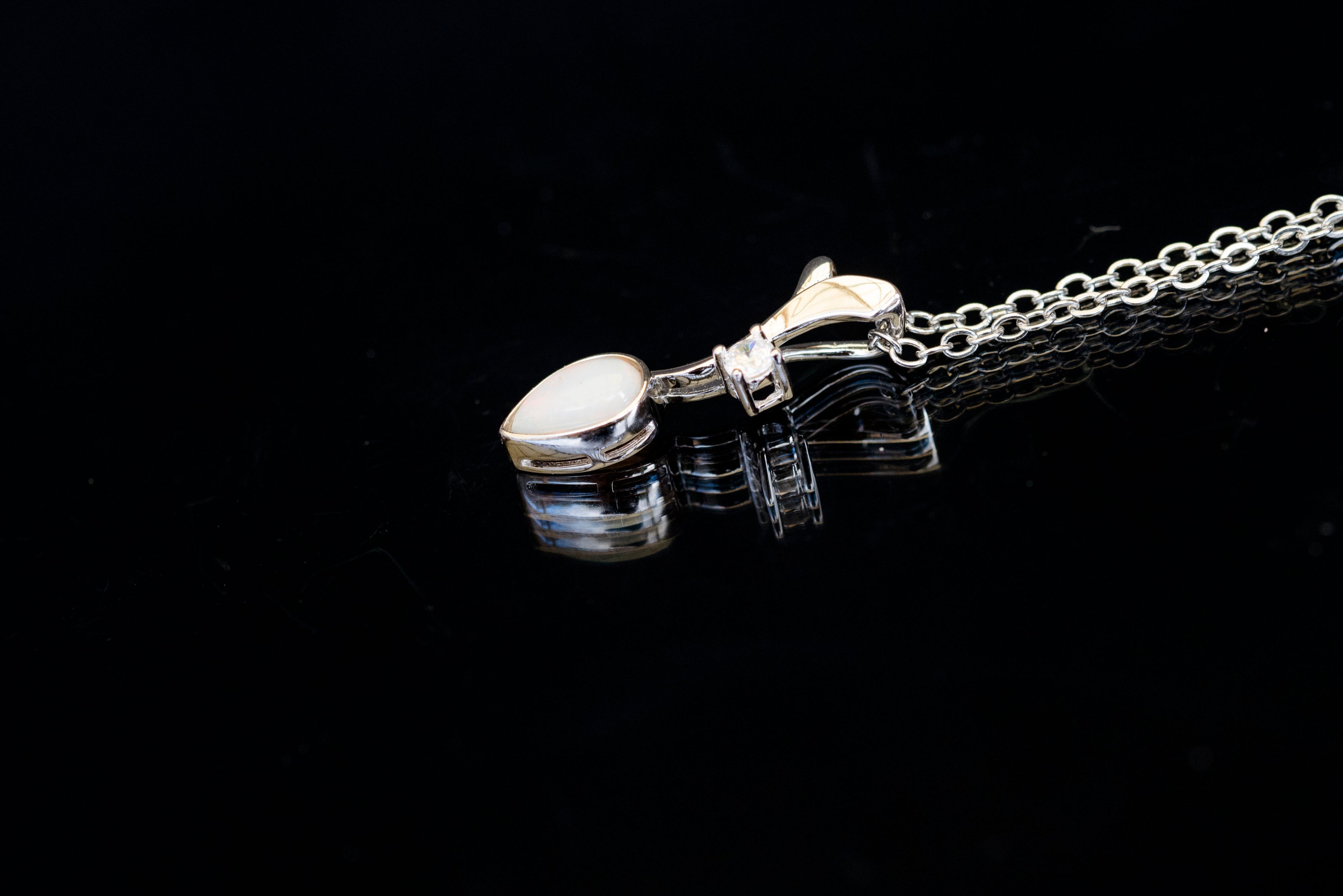 Dainty Australian Opal Pendant - Multi Color Fire Opal Necklace - Australian Solid Opal Necklace Pendant in Sterling Silver White Gold Plated