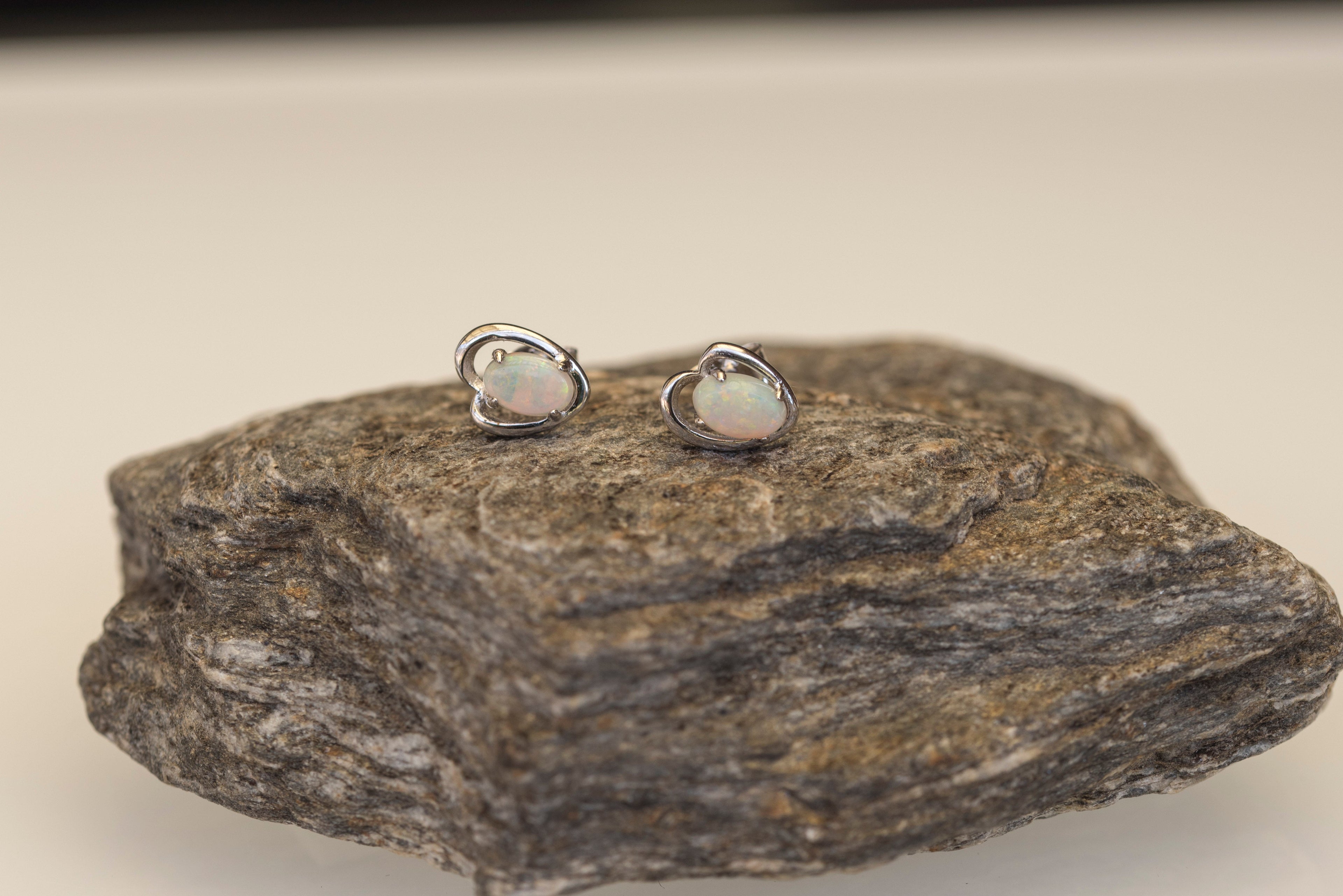 Genuine Australian Opal - Dainty Earrings in Multi Color - Australian Solid Opal Earrings in Sterling Silver White Gold Plated