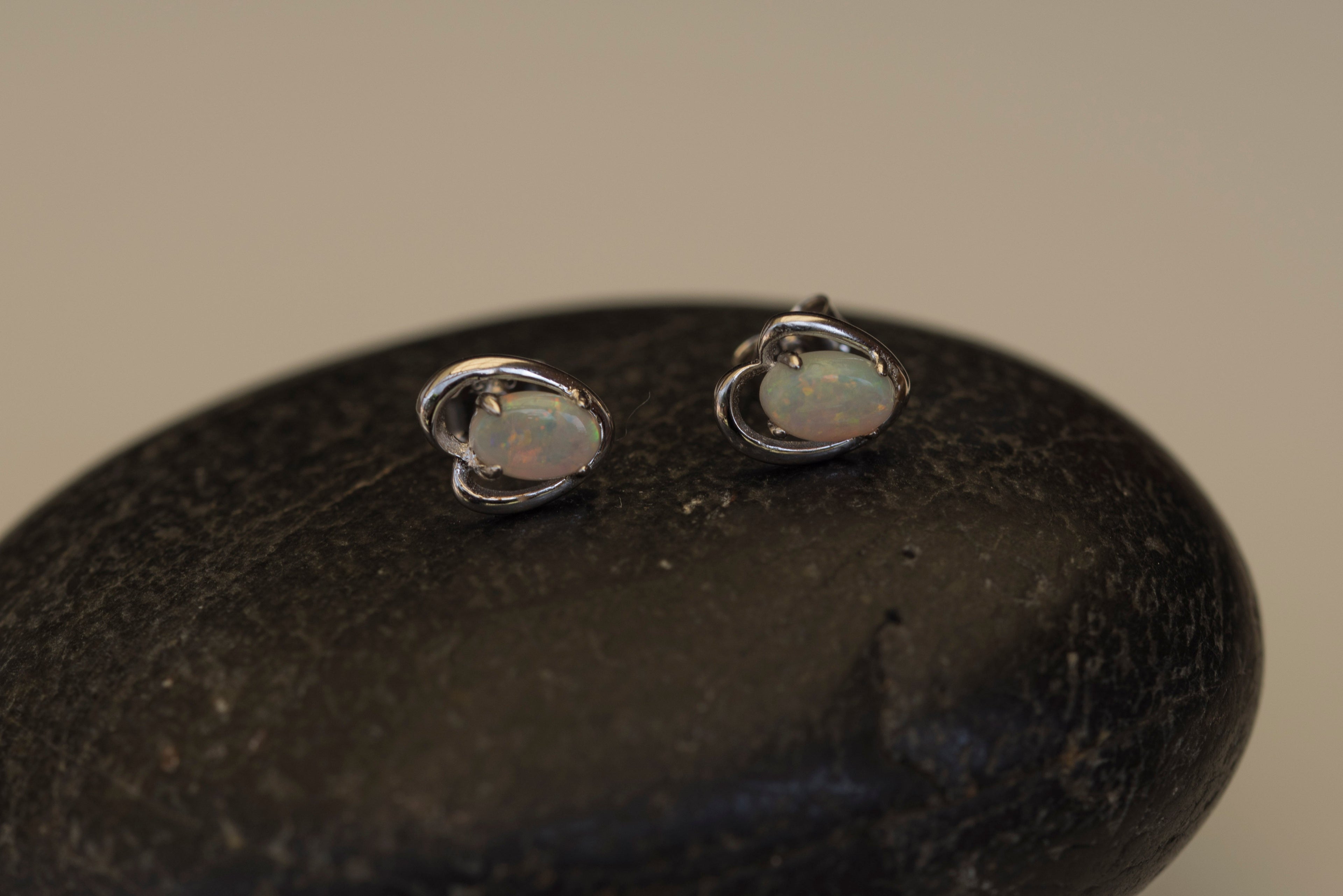 Genuine Australian Opal - Dainty Earrings in Multi Color - Australian Solid Opal Earrings in Sterling Silver White Gold Plated