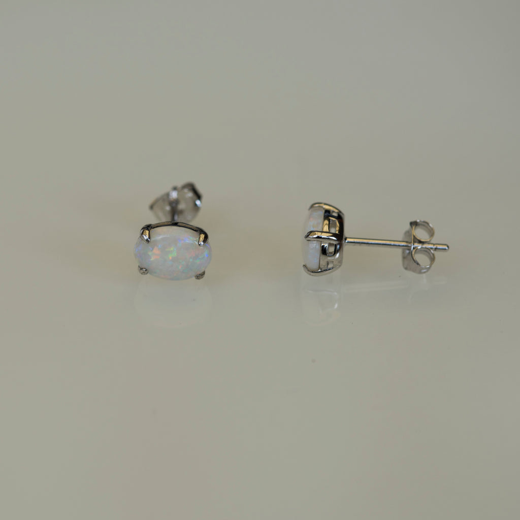 Simple Design Genuine Australian Opal Jewelry - Australian Opal Earrings in Sterling Silver White Gold Plated
