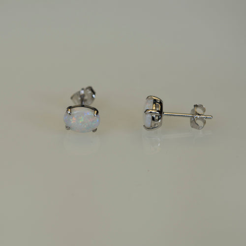 Australian Opal - Multi Color Fire Opal Earrings - Authentic Australian Solid White Opal Earrings in Sterling Silver White Gold Plated