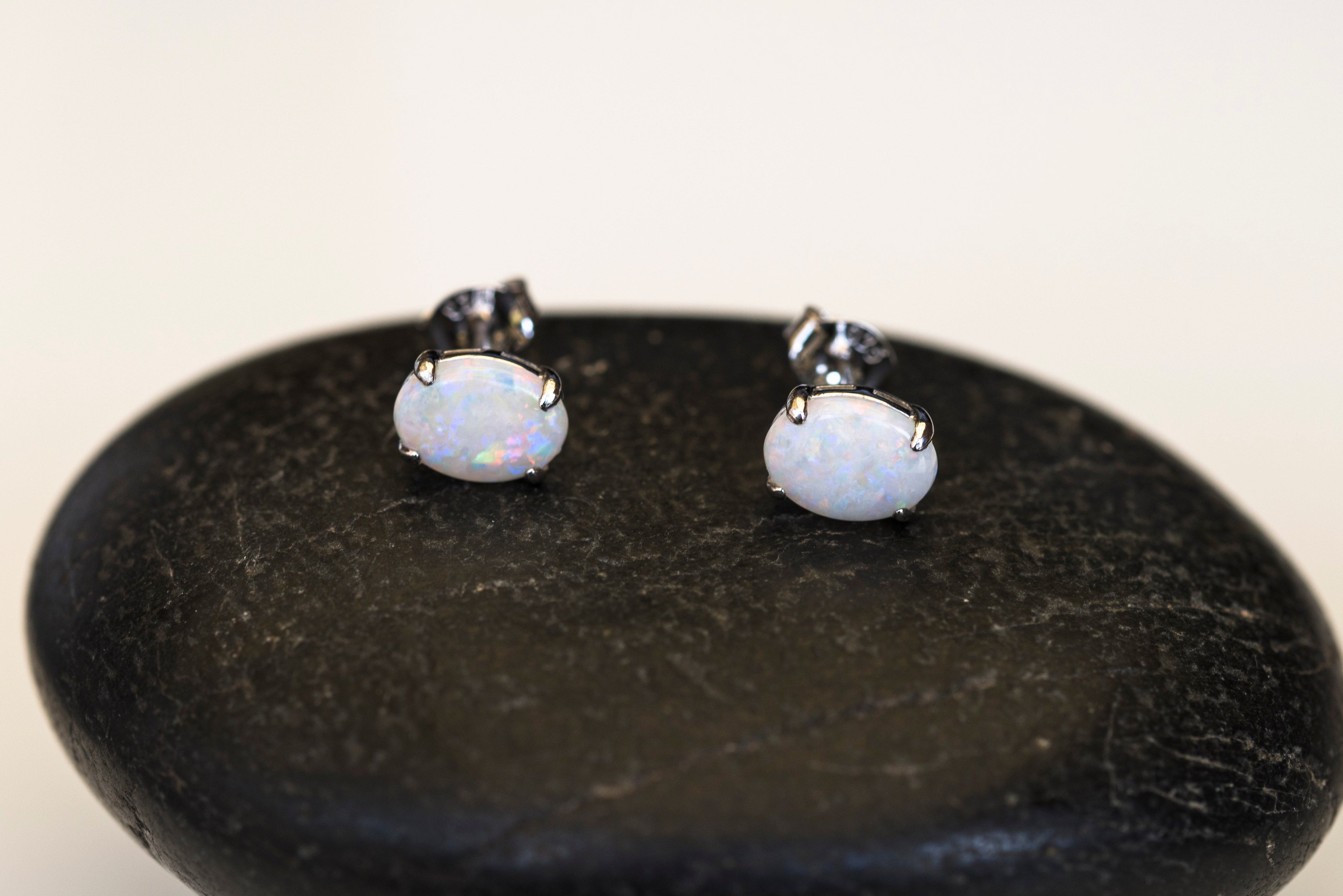 Australian Opal - Multi Color Fire Opal Earrings - Authentic Australian Solid White Opal Earrings in Sterling Silver White Gold Plated