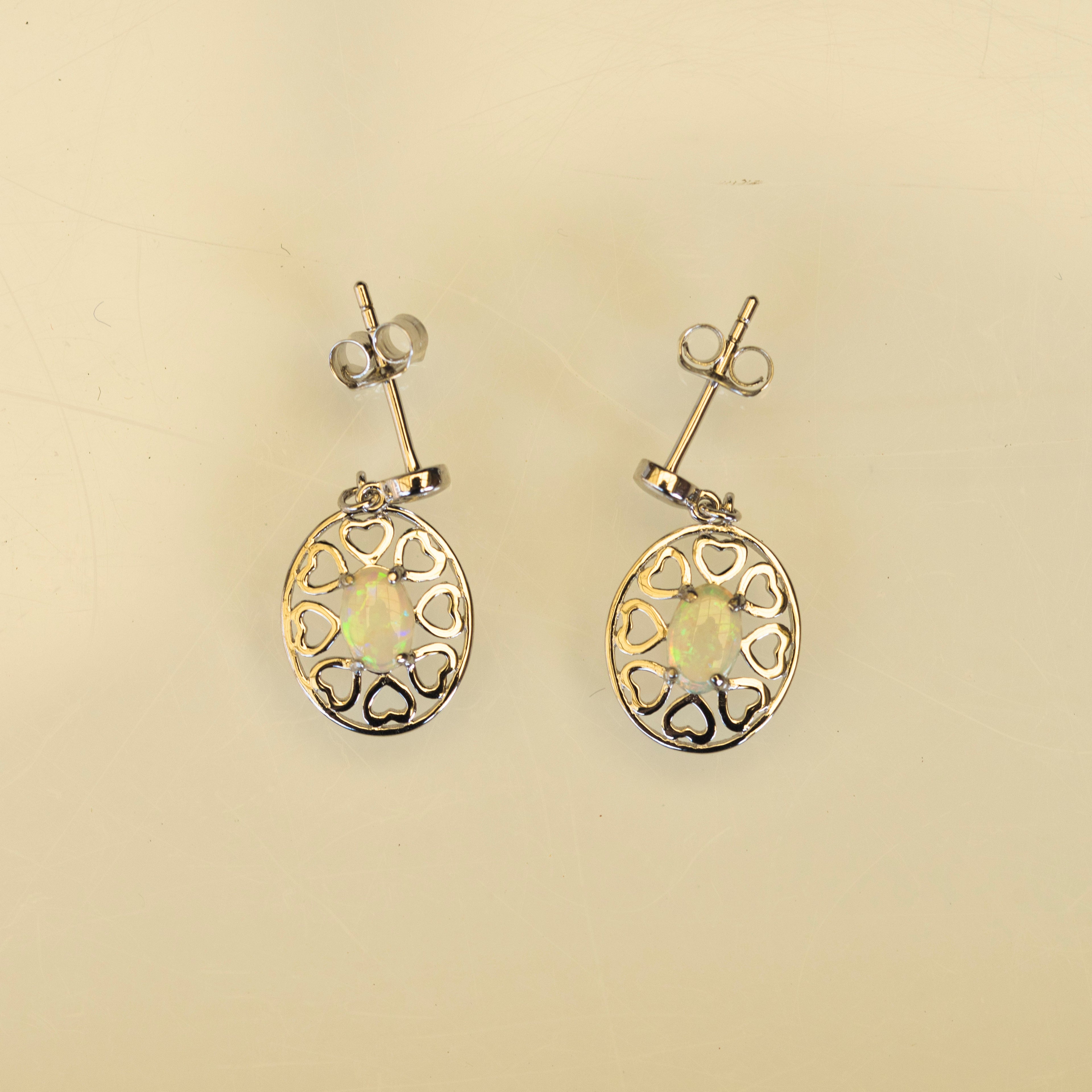 Genuine Australian Opal - Multi Color Fire Opal Earrings - Dangling Australian Solid White Opal Earrings in Sterling Silver White Gold Plated