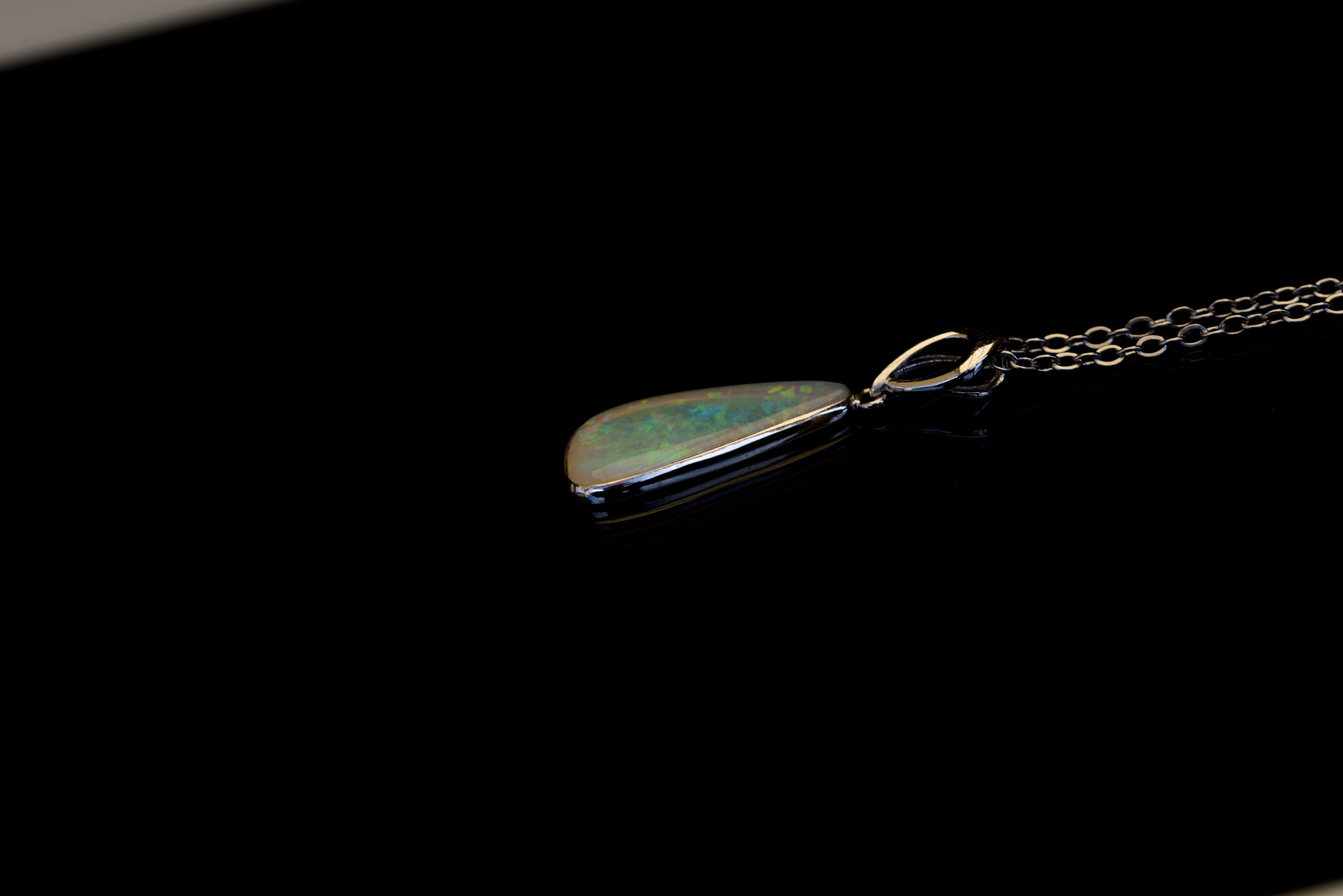 Australian White Crystal Opal - Genuine Authentic Multi Color Fire Opal Necklace -  Solid Opal Gem Stone Pendant in Sterling Silver White Gold Plated