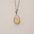 Australian Cystal White Opal - Genuine Authentic Multi Color Fire Opal Necklace - Solid Opal Gem Stone Pendant in Sterling Silver White Gold Plated