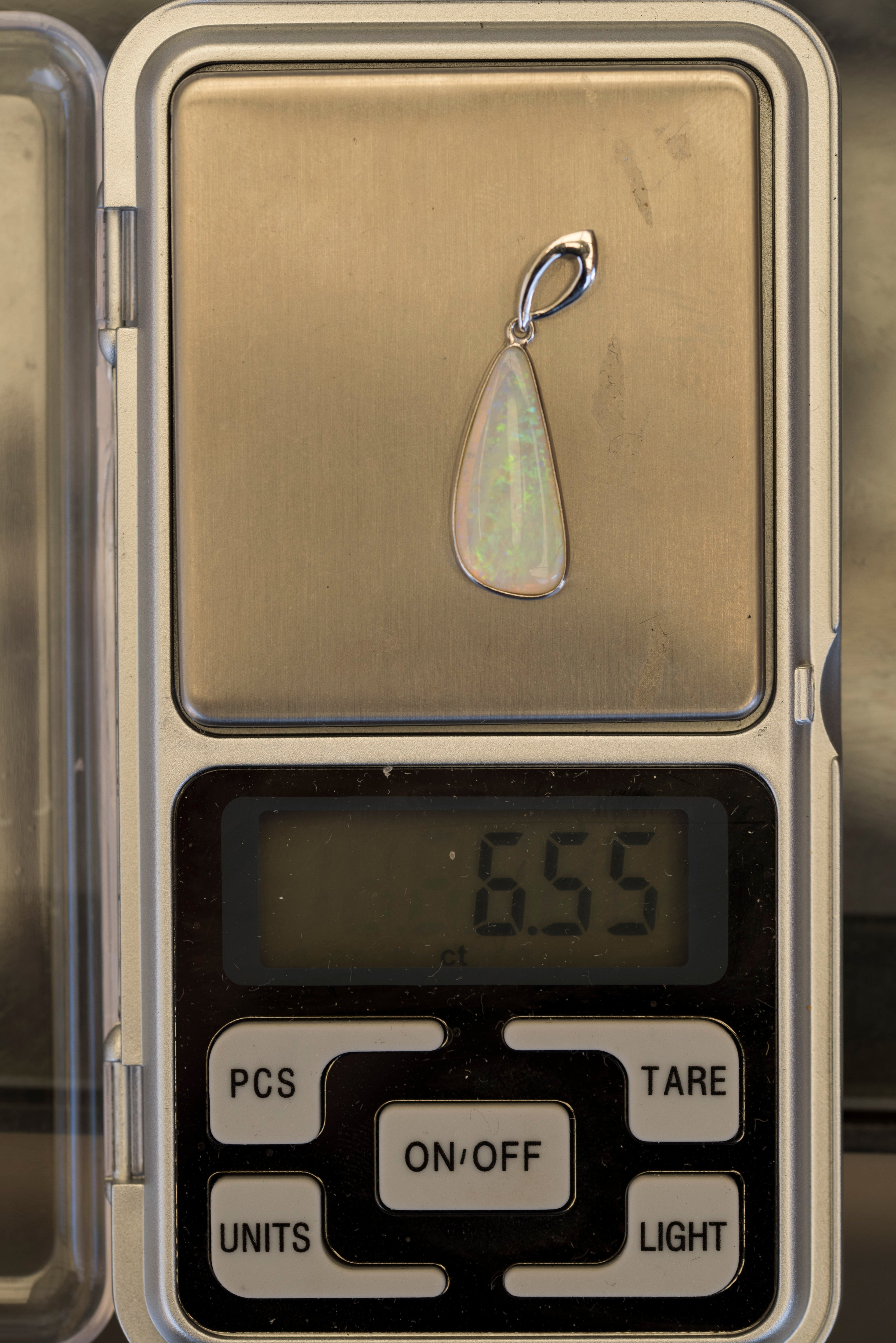 Australian White Crystal Opal - Genuine Authentic Multi Color Fire Opal Necklace -  Solid Opal Gem Stone Pendant in Sterling Silver White Gold Plated