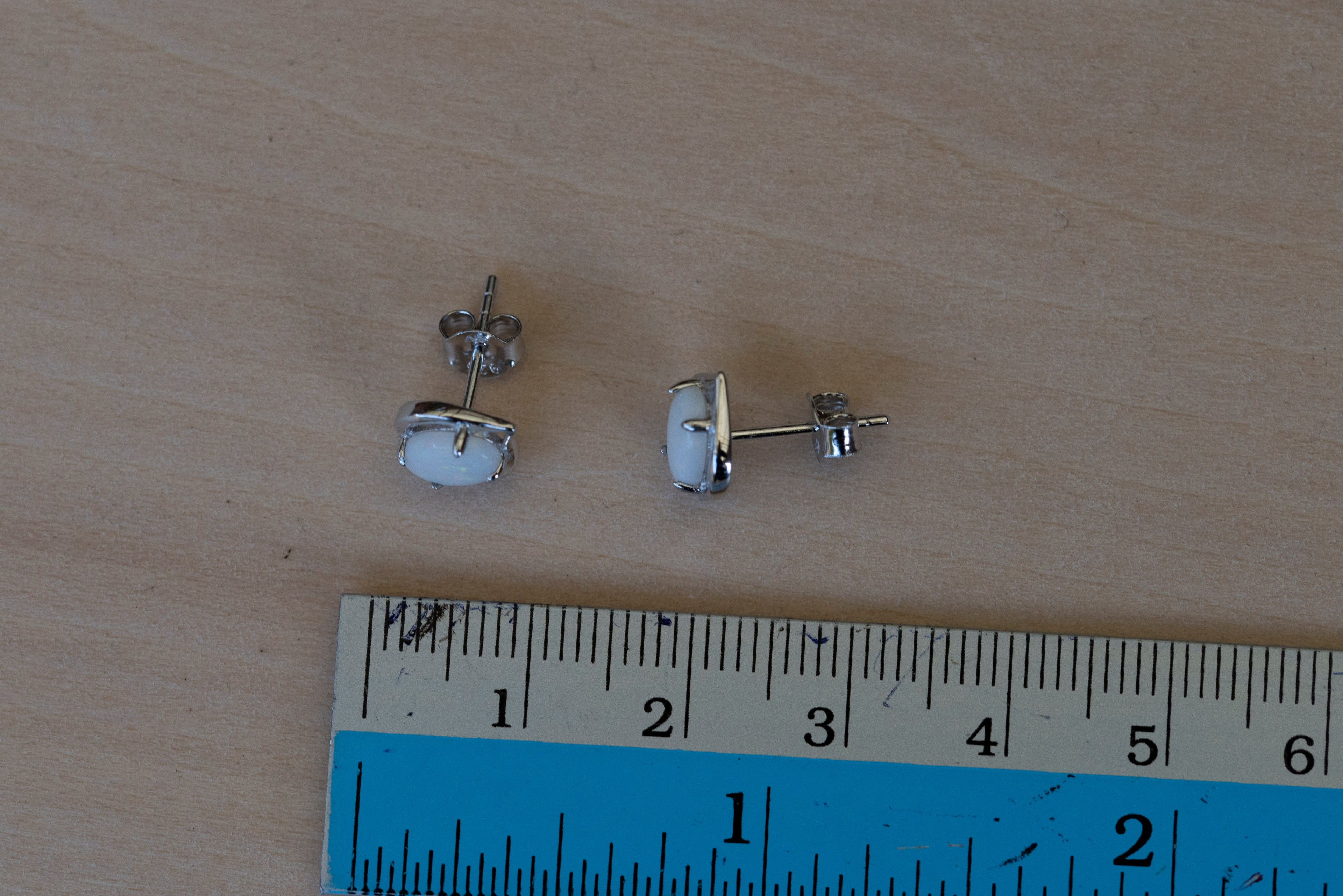 Natural Australian Opal Earrings - Authentic Australian Solid White Opal Earrings in Sterling Silver White Gold Plated