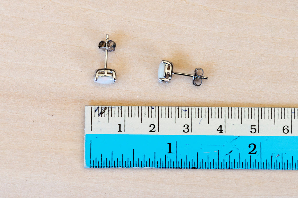 Simple Design Genuine Australian Opal Jewelry - Australian Opal Earrings in Sterling Silver White Gold Plated