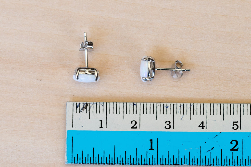 Australian Opal - Multi Color Fire Opal Earrings - Authentic Australian Solid White Opal Earrings in Sterling Silver White Gold Plated