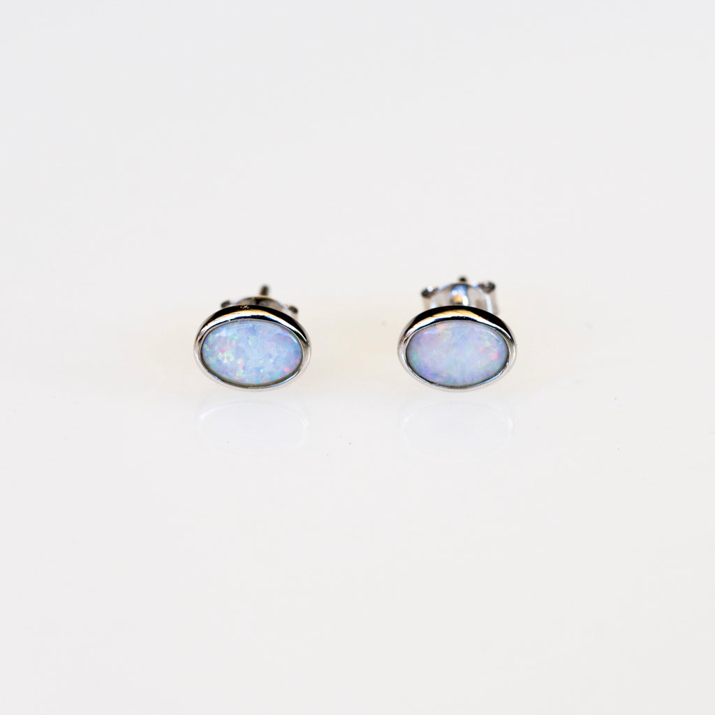 Genuine Australian Opal - Multi Color Fire Opal Earrings - Authentic Australian Solid White Opal Earrings in Sterling Silver White Gold Plated