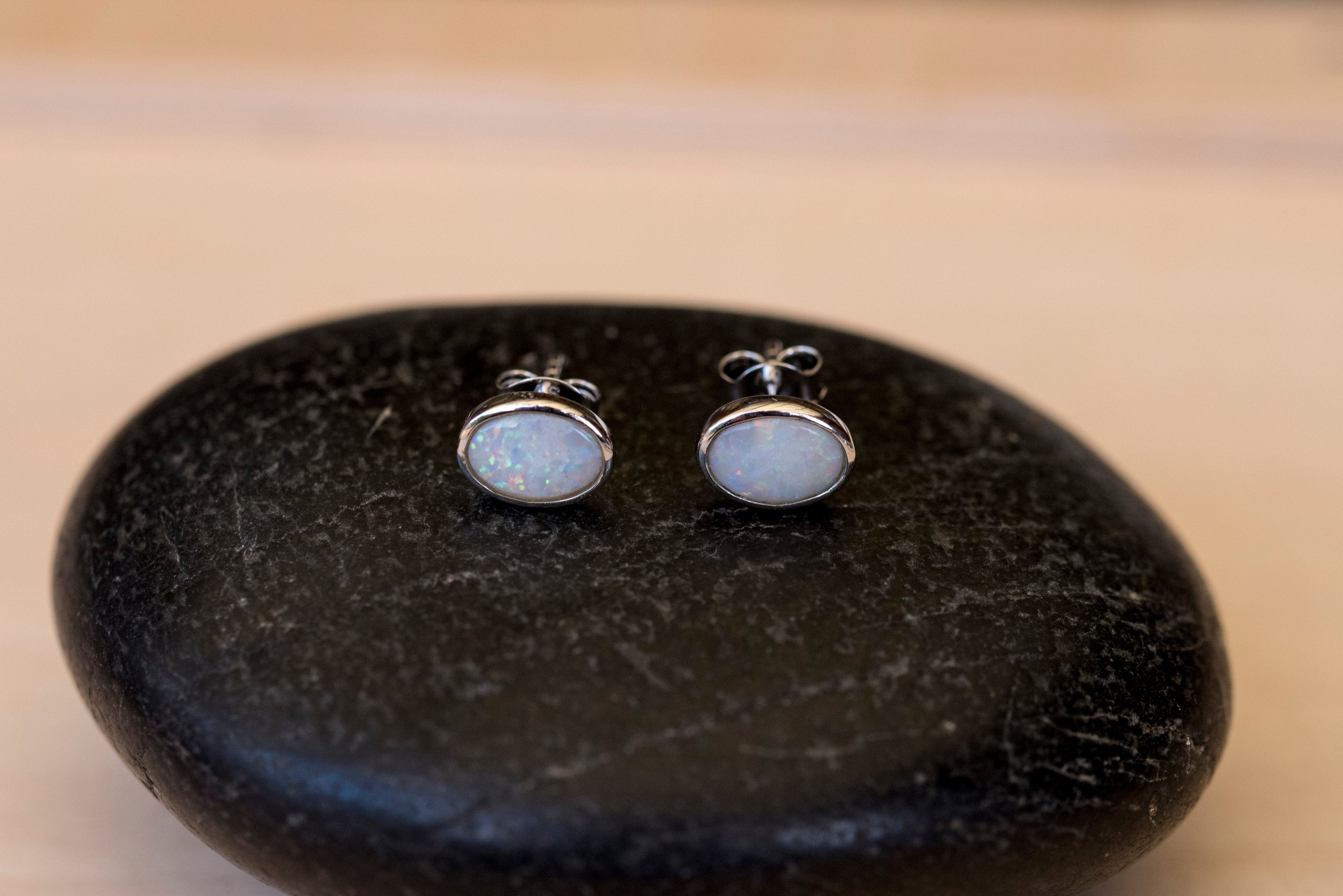 Genuine Australian Opal - Multi Color Fire Opal Earrings - Authentic Australian Solid White Opal Earrings in Sterling Silver White Gold Plated