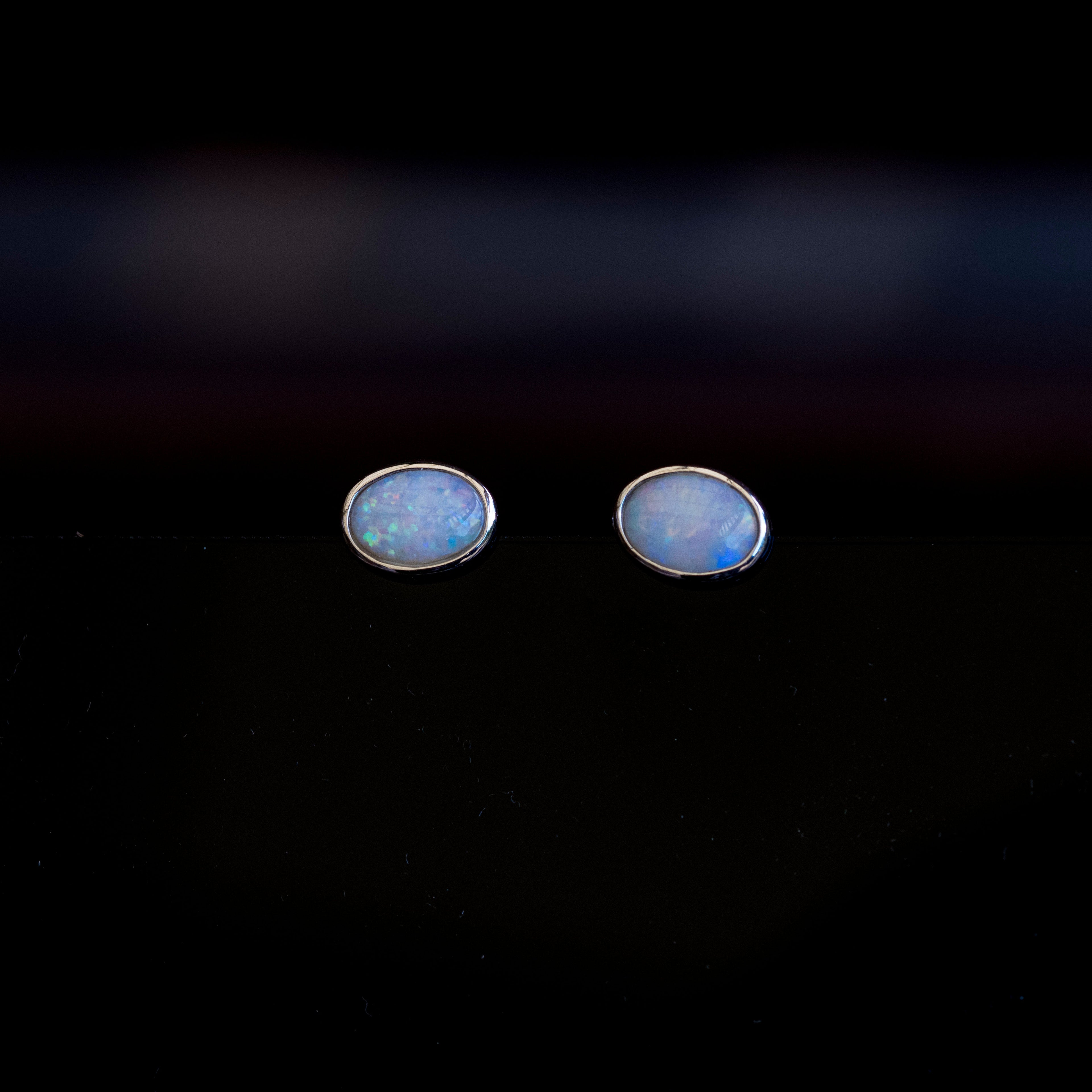 Genuine Australian Opal - Multi Color Fire Opal Earrings - Authentic Australian Solid White Opal Earrings in Sterling Silver White Gold Plated