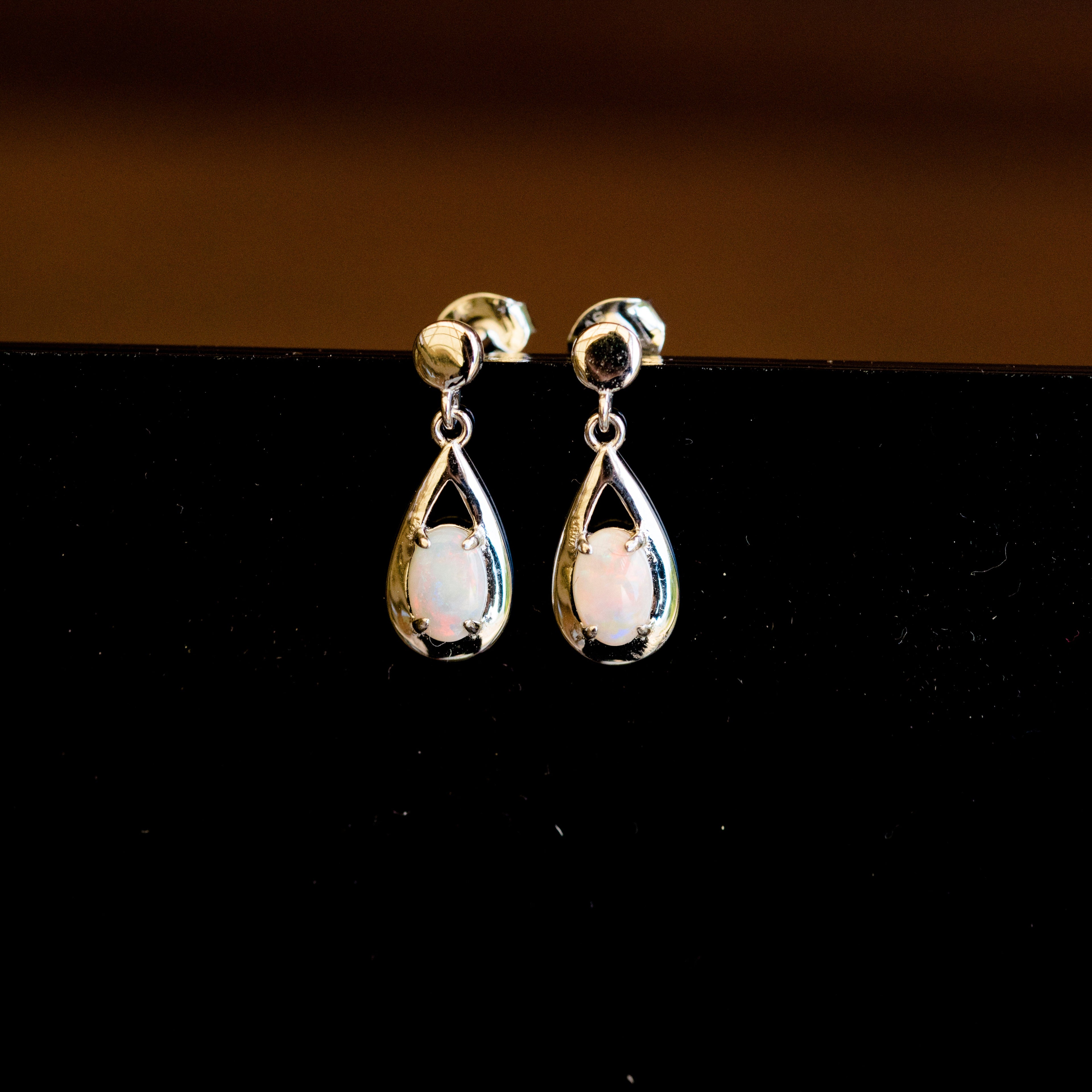 Genuine Australian Opal - Multi Color Dangling Opal Earrings - Authentic Australian Solid White Opal Earrings in Sterling Silver White Gold Plated