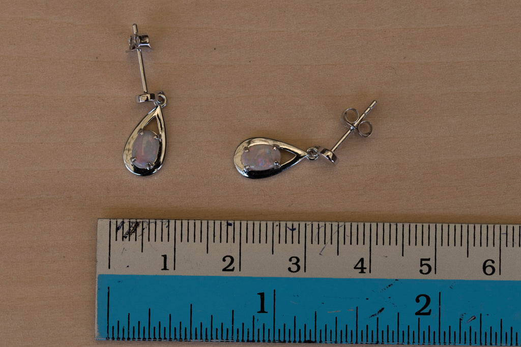 Genuine Australian Opal - Multi Color Dangling Opal Earrings - Authentic Australian Solid White Opal Earrings in Sterling Silver White Gold Plated