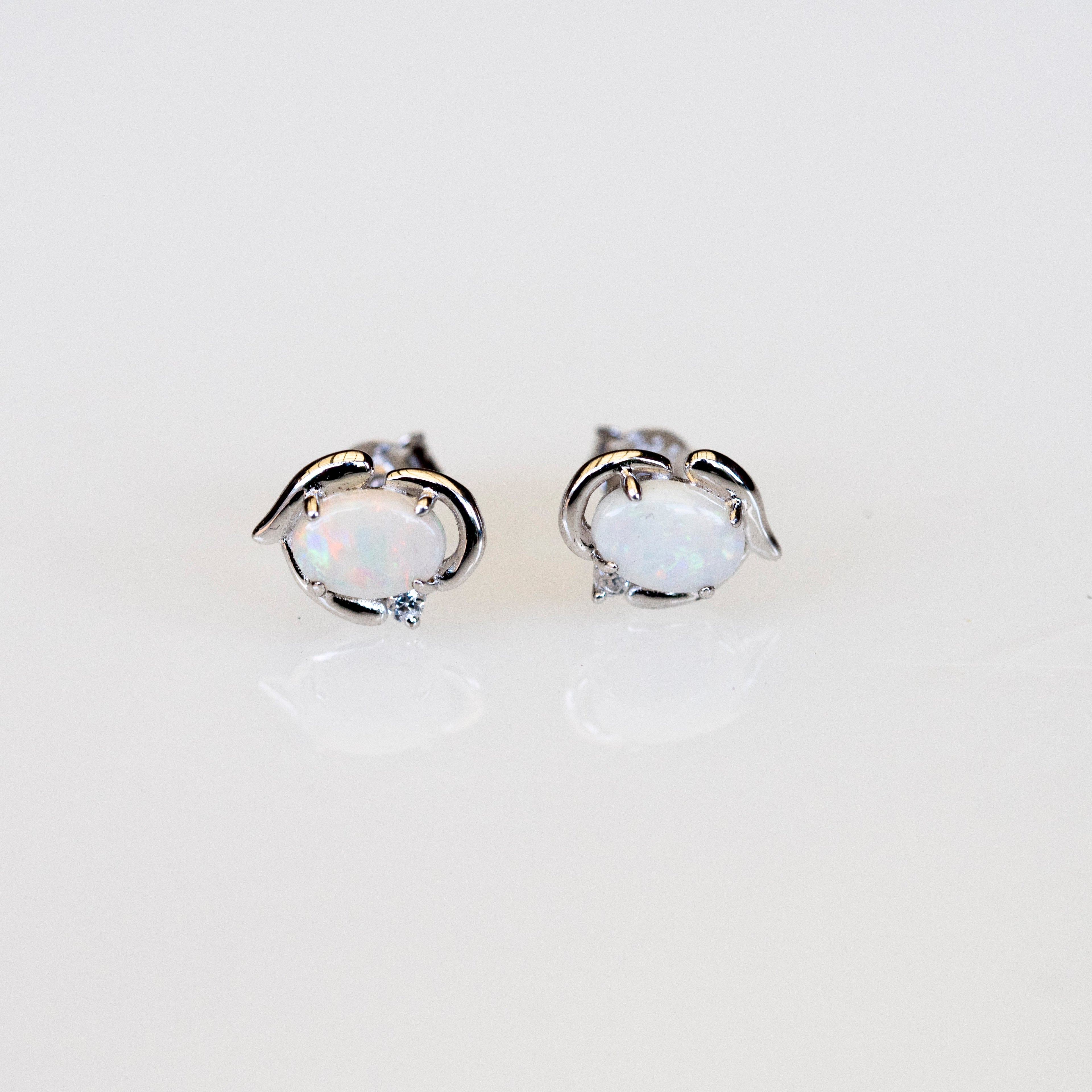 Genuine Australian Opal Earrings - Authentic Australian Solid White Opal Earrings in Sterling Silver White Gold Plated