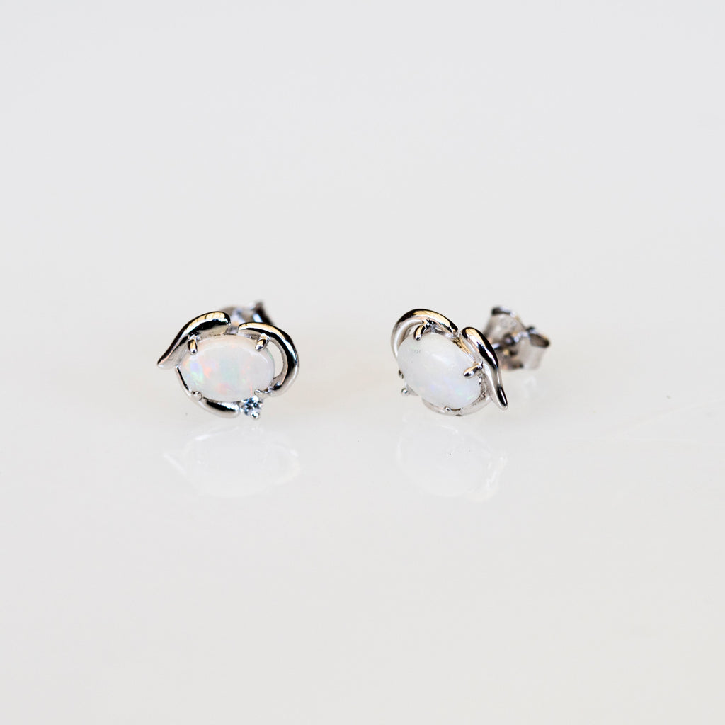 Genuine Australian Opal Earrings - Authentic Australian Solid White Opal Earrings in Sterling Silver White Gold Plated