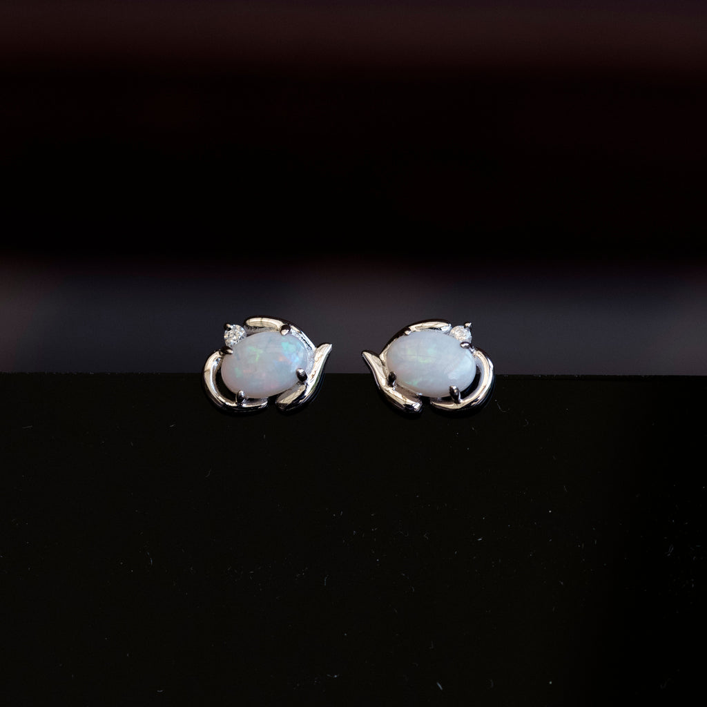 Genuine Australian Opal Earrings - Authentic Australian Solid White Opal Earrings in Sterling Silver White Gold Plated