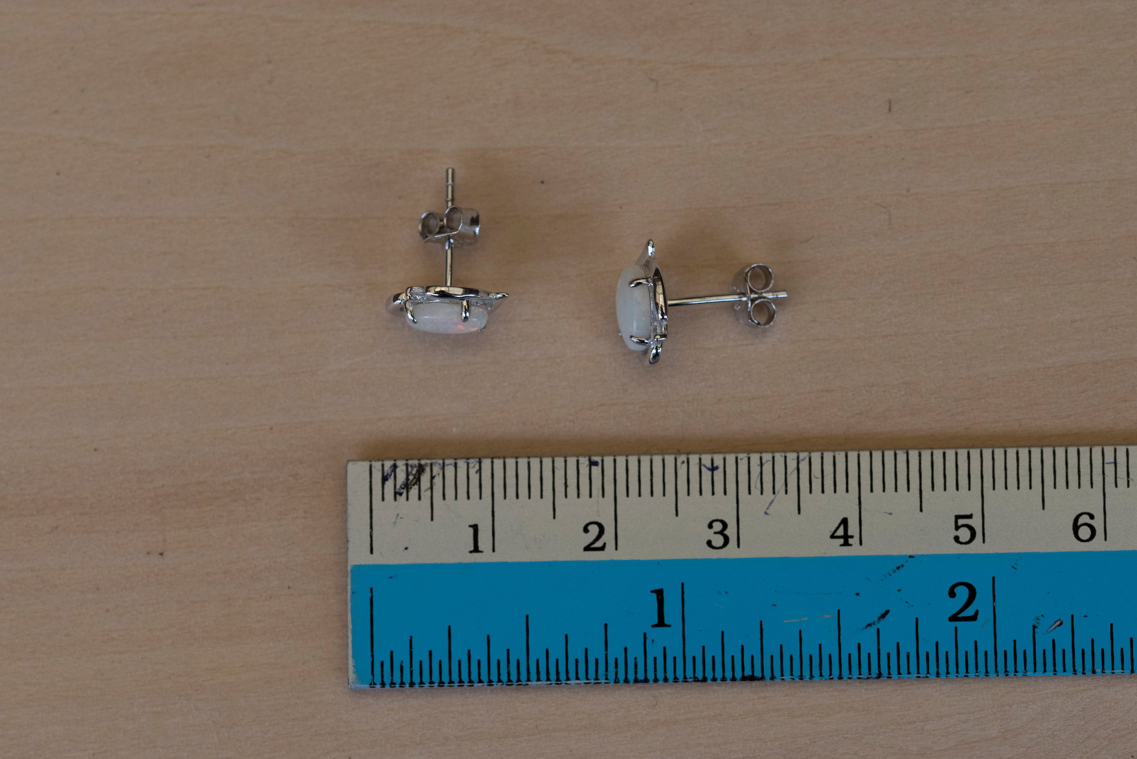 Genuine Australian Opal Earrings - Authentic Australian Solid White Opal Earrings in Sterling Silver White Gold Plated