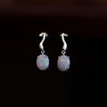 Genuine Australian Opal - Multi Color Fire Opal Earrings - Natural Australian Solid White Opal Earrings in Sterling Silver White Gold Plated