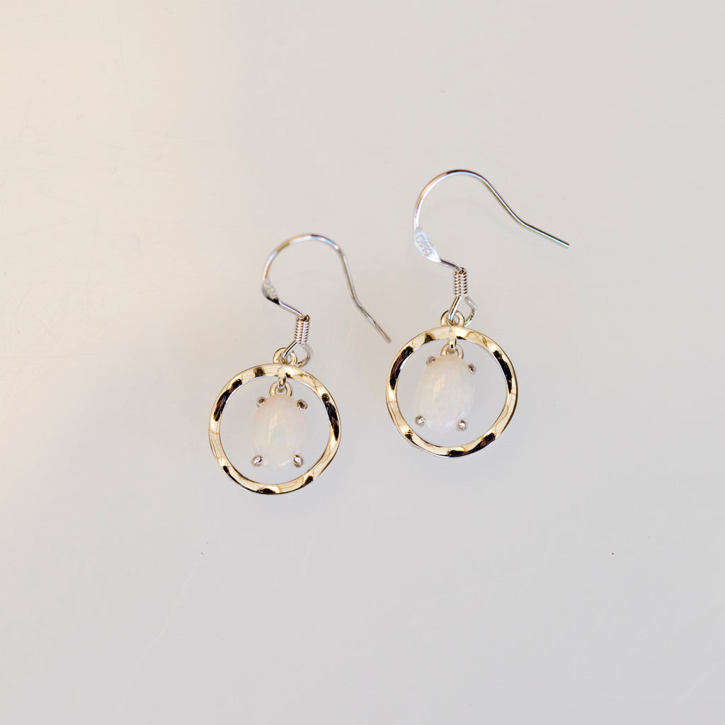 Australian White Opal - Multi Color Earrings - Authentic Australian Solid White Opal Earrings in Sterling Silver White Gold Plated