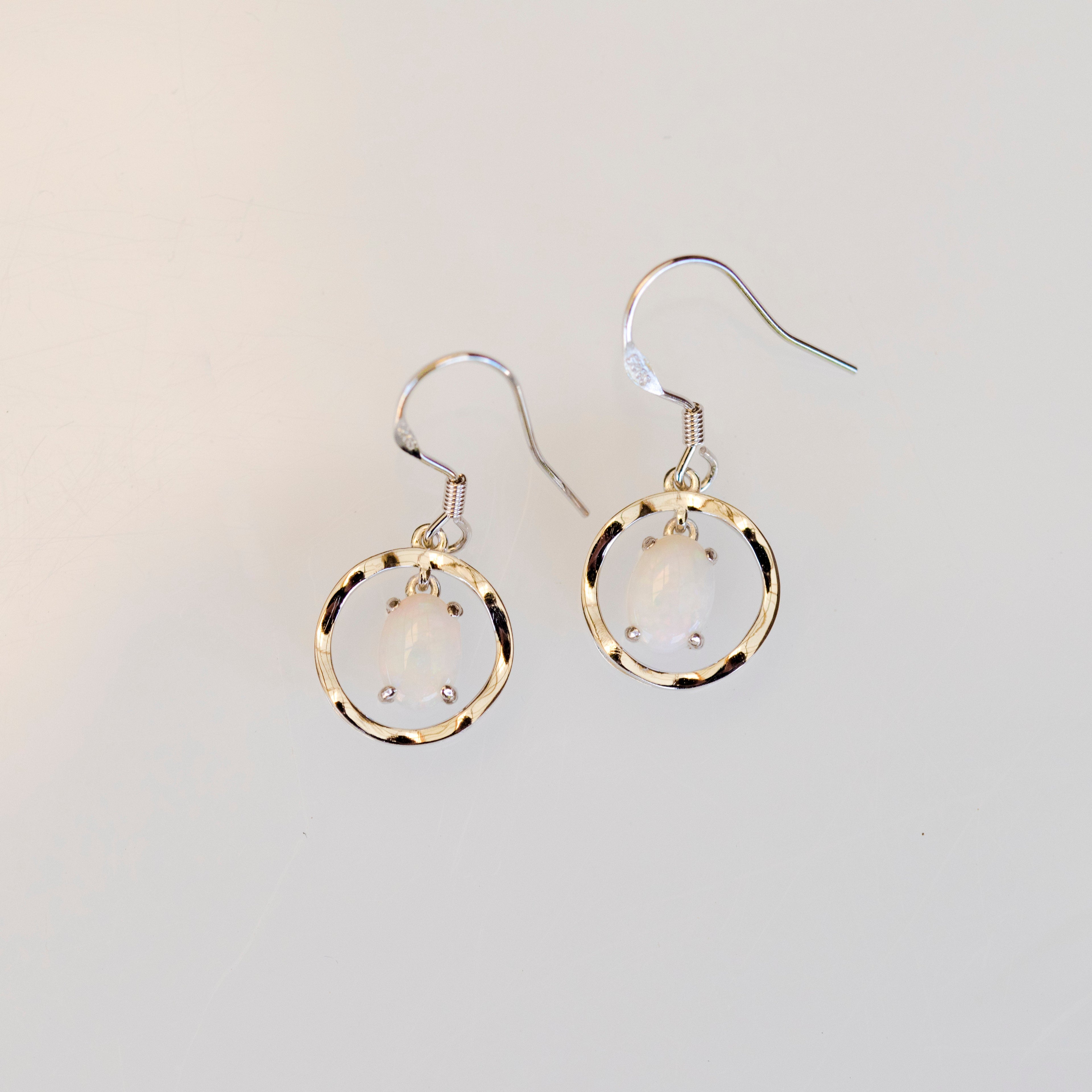 Australian White Opal - Multi Color Earrings - Authentic Australian Solid White Opal Earrings in Sterling Silver White Gold Plated