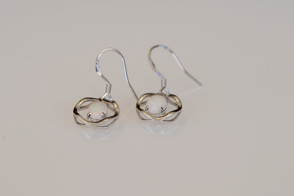 Australian White Opal - Multi Color Earrings - Authentic Australian Solid White Opal Earrings in Sterling Silver White Gold Plated