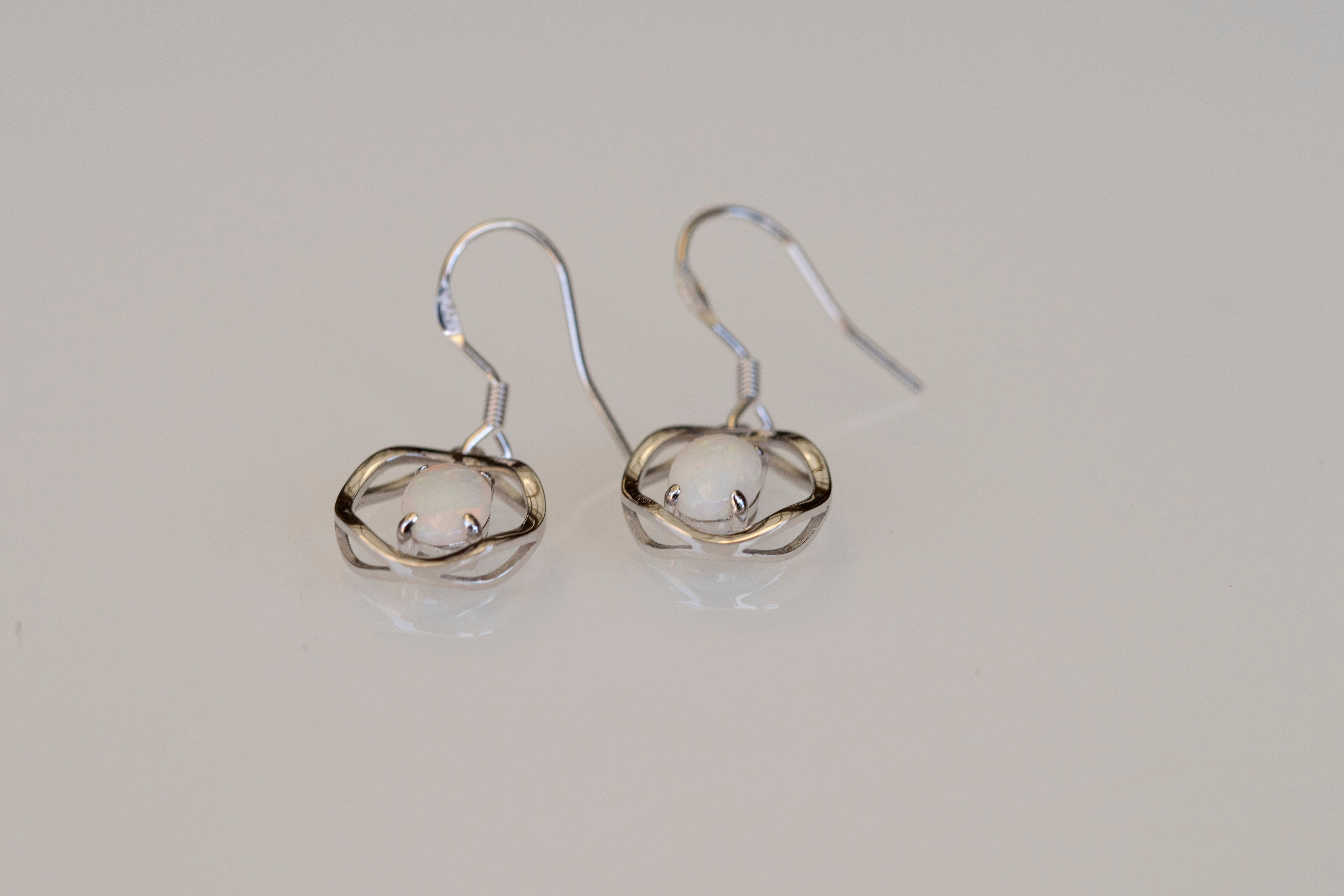 Australian White Opal - Multi Color Earrings - Authentic Australian Solid White Opal Earrings in Sterling Silver White Gold Plated