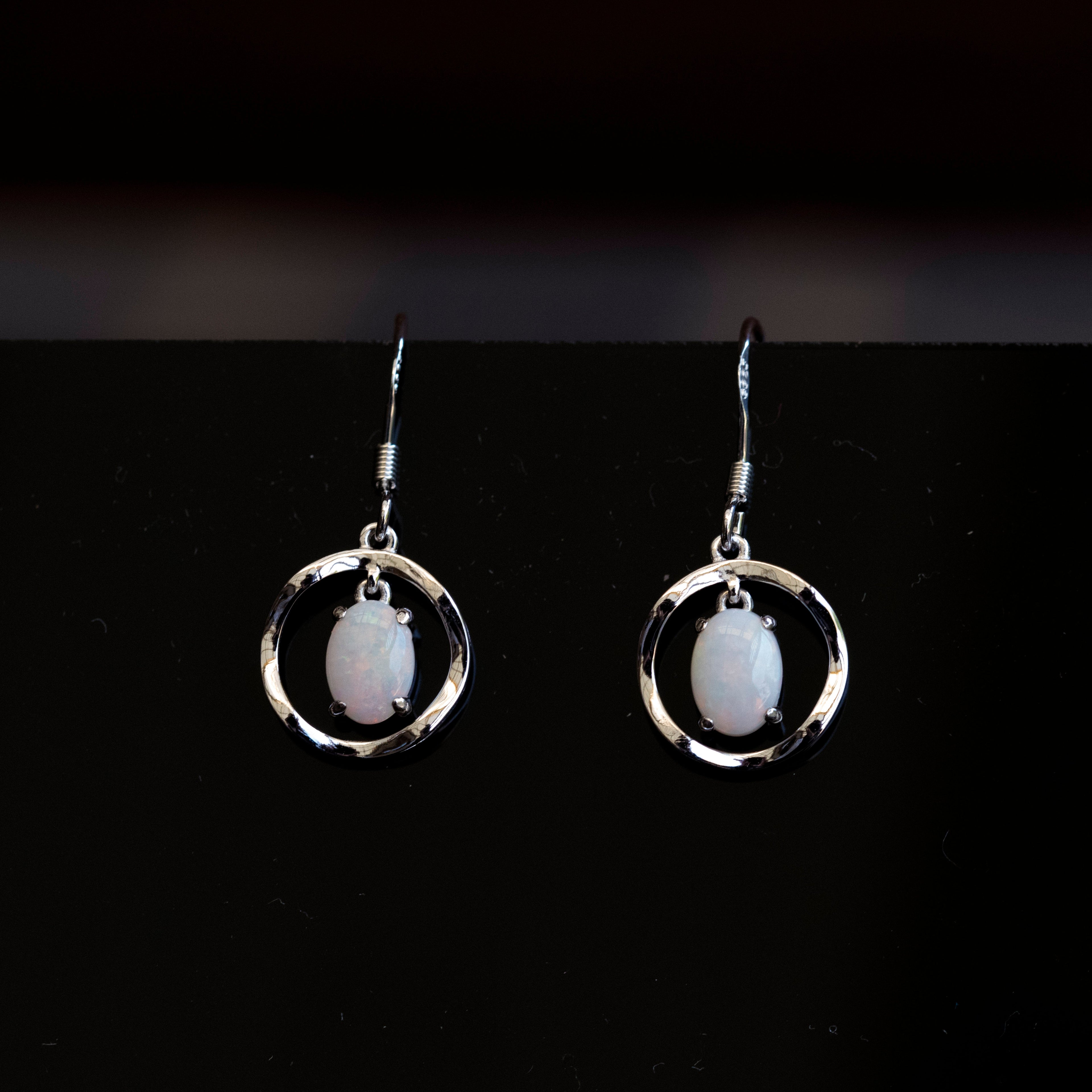 Australian White Opal - Multi Color Earrings - Authentic Australian Solid White Opal Earrings in Sterling Silver White Gold Plated