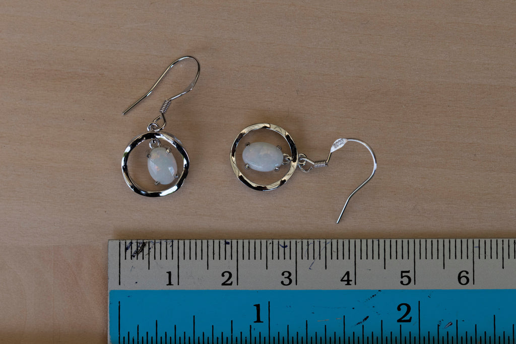Australian White Opal - Multi Color Earrings - Authentic Australian Solid White Opal Earrings in Sterling Silver White Gold Plated
