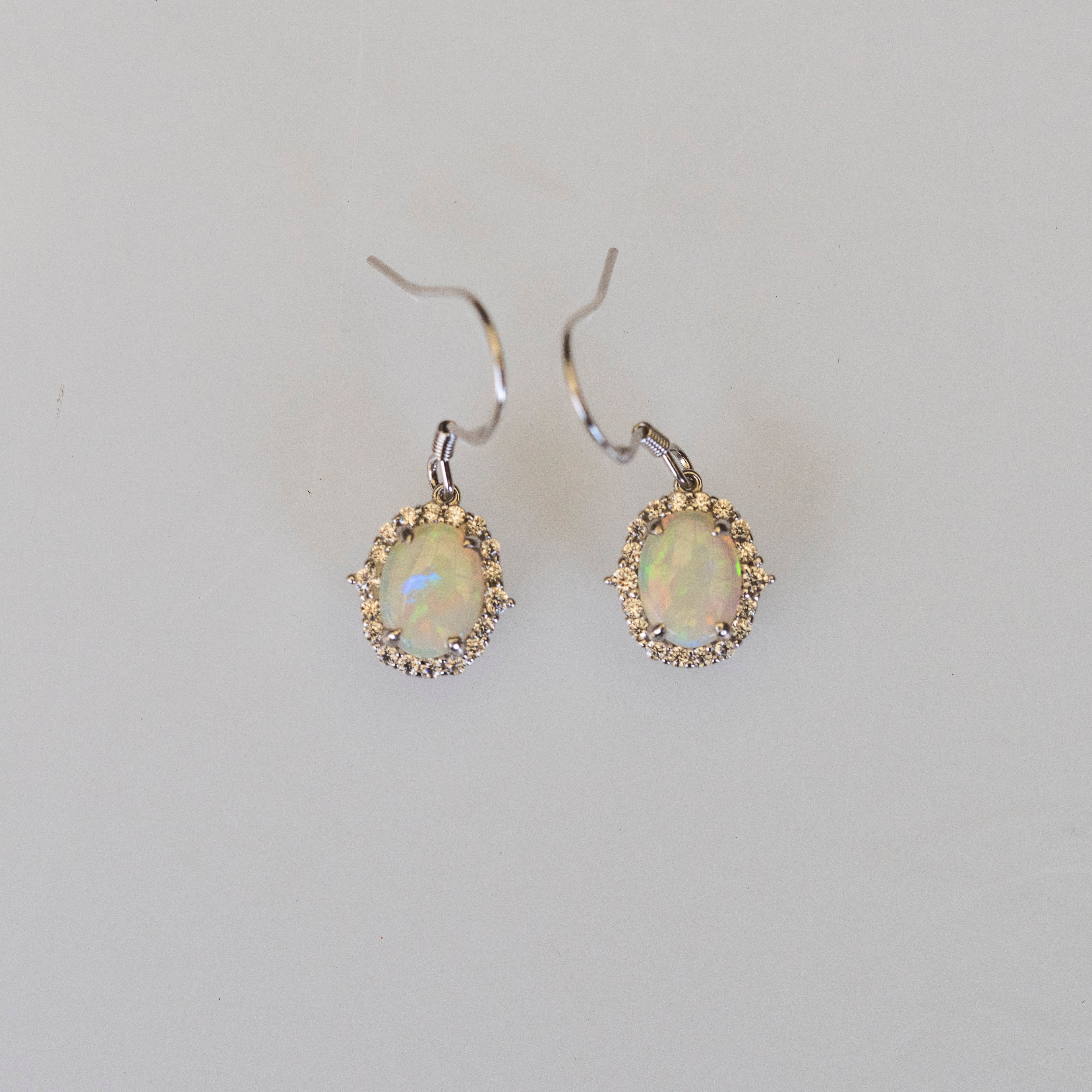 Luxury Design Australian Opal Jewelry - Multi Color Fire Opal Earrings - Australian Solid White Opal Earrings in Sterling Silver White Gold Plated