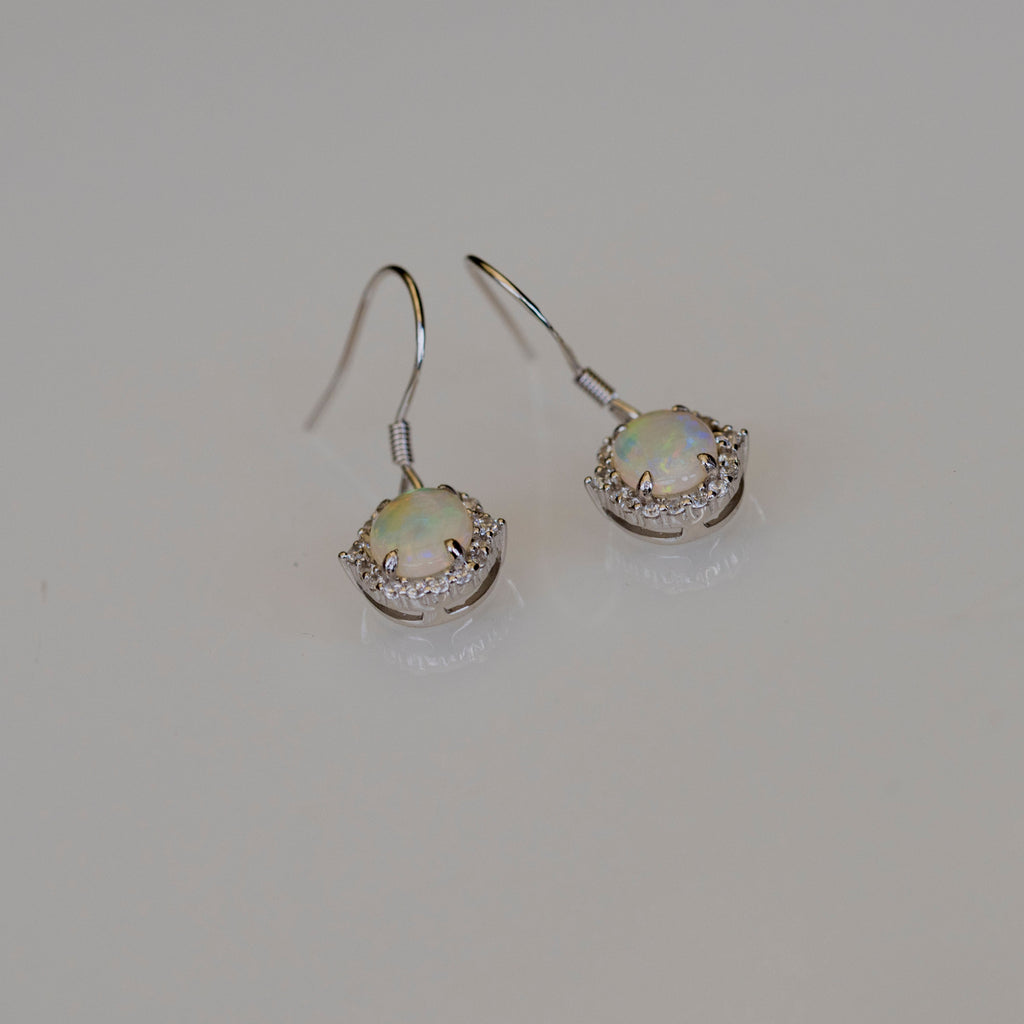 Luxury Design Australian Opal Jewelry - Multi Color Fire Opal Earrings - Australian Solid White Opal Earrings in Sterling Silver White Gold Plated