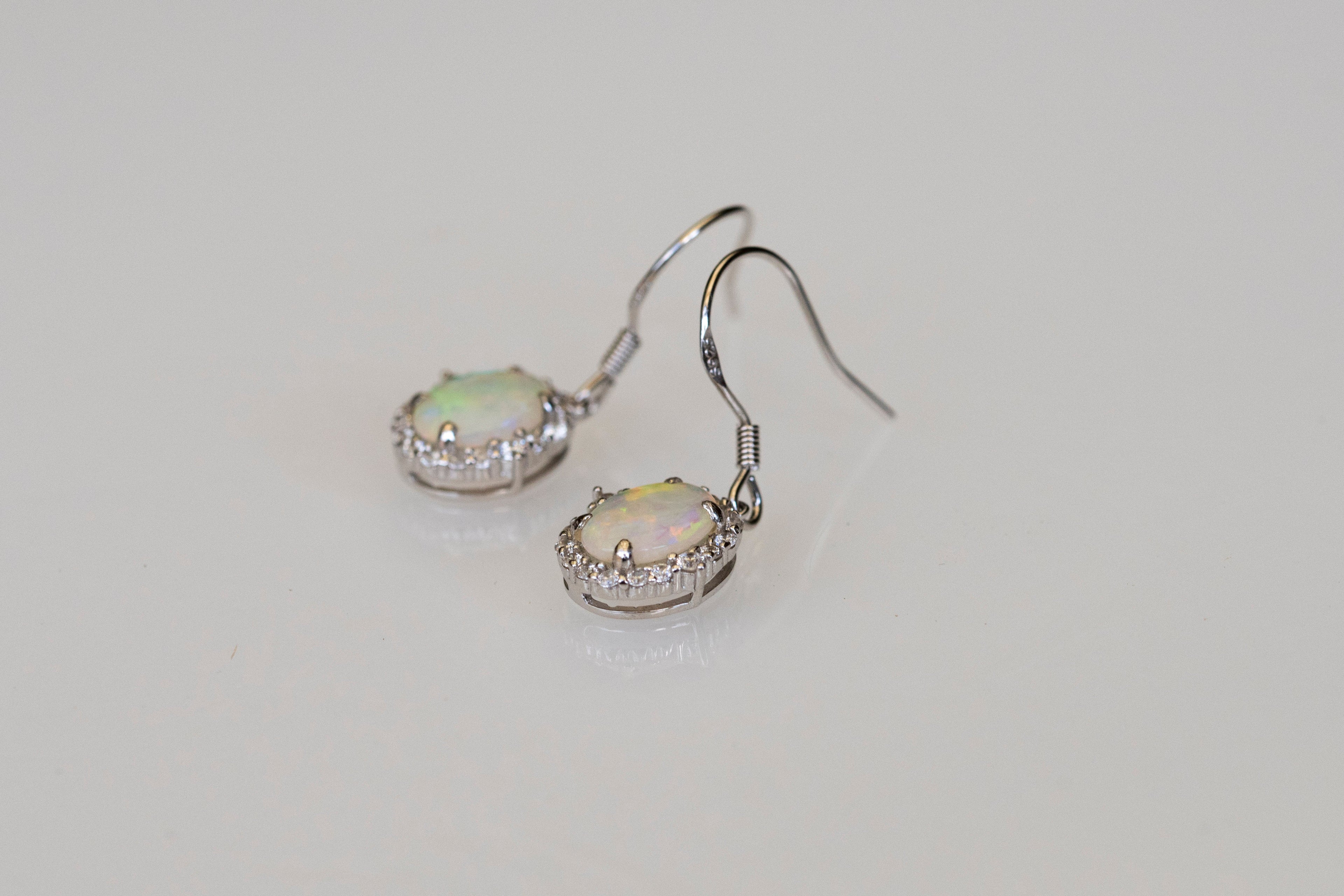 Luxury Design Australian Opal Jewelry - Multi Color Fire Opal Earrings - Australian Solid White Opal Earrings in Sterling Silver White Gold Plated