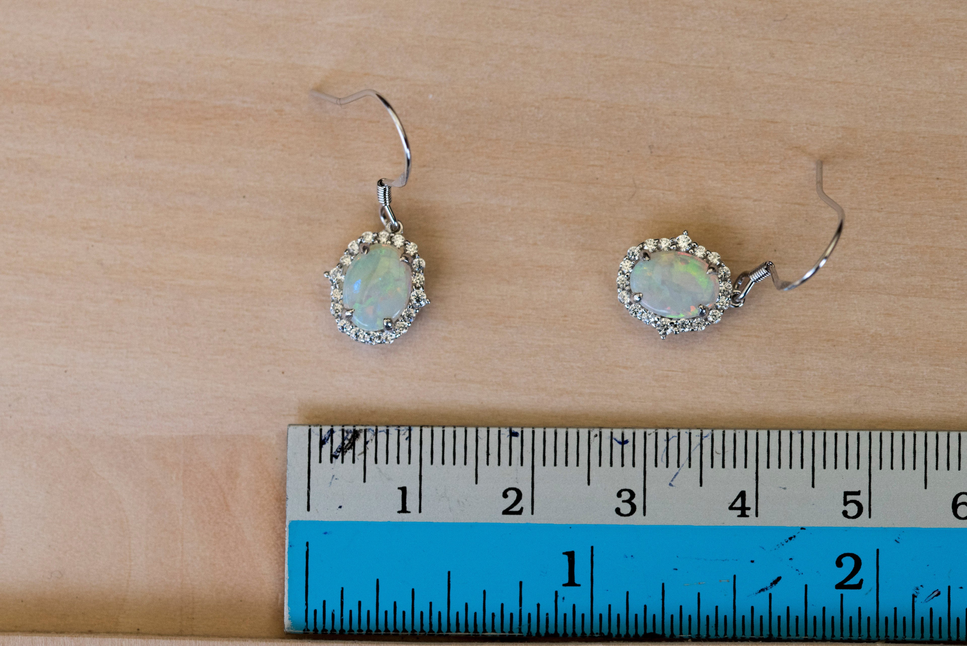 Luxury Design Australian Opal Jewelry - Multi Color Fire Opal Earrings - Australian Solid White Opal Earrings in Sterling Silver White Gold Plated