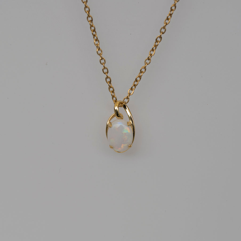 Genuine Australian Opal - Multi Color White Opal Necklace - Authentic Australian Solid Opal Necklace Pendant in Sterling Silver Yellow Gold Plated