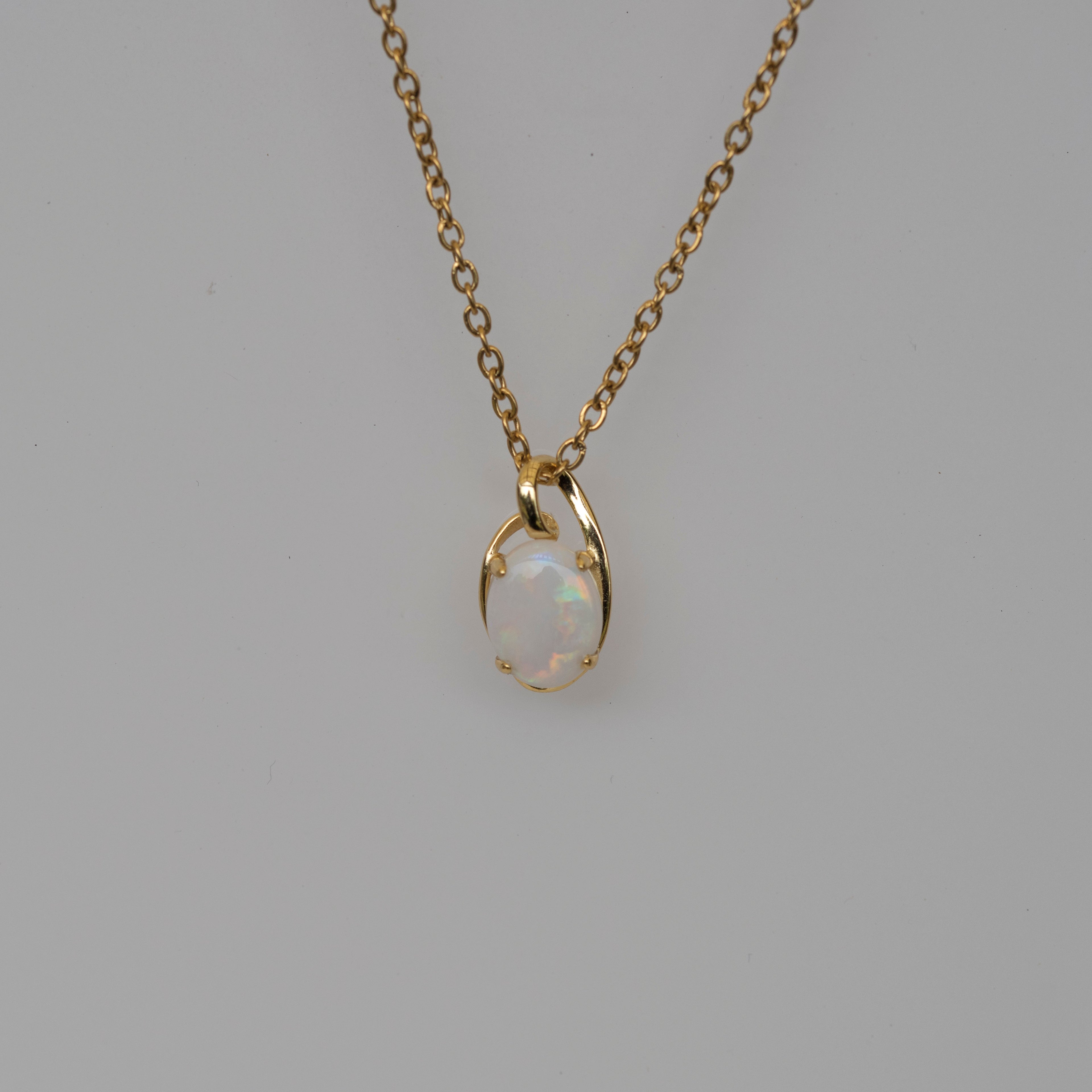 Genuine Australian Opal - Multi Color White Opal Necklace - Authentic Australian Solid Opal Necklace Pendant in Sterling Silver Yellow Gold Plated