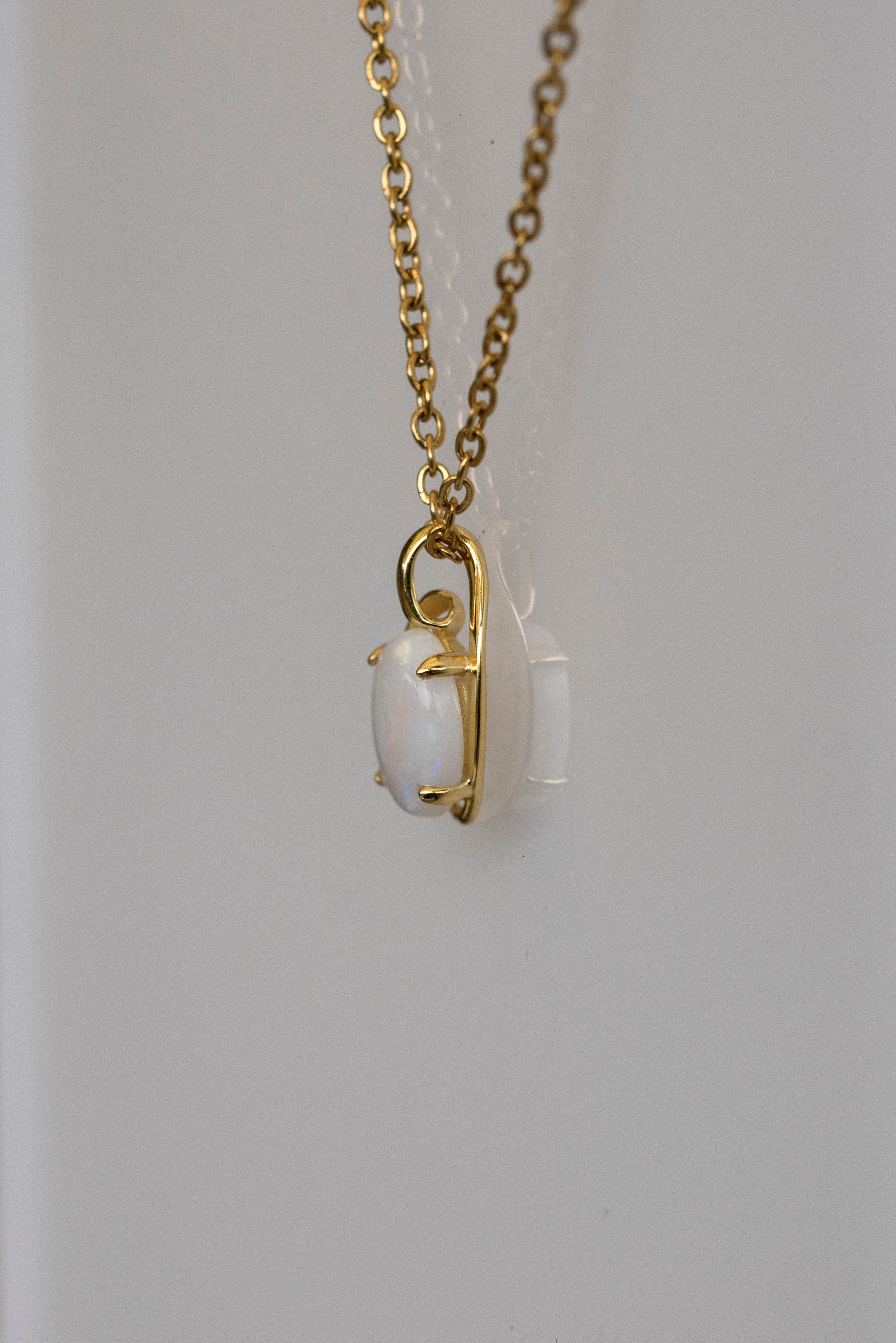 Genuine Australian Opal - Multi Color White Opal Necklace - Authentic Australian Solid Opal Necklace Pendant in Sterling Silver Yellow Gold Plated