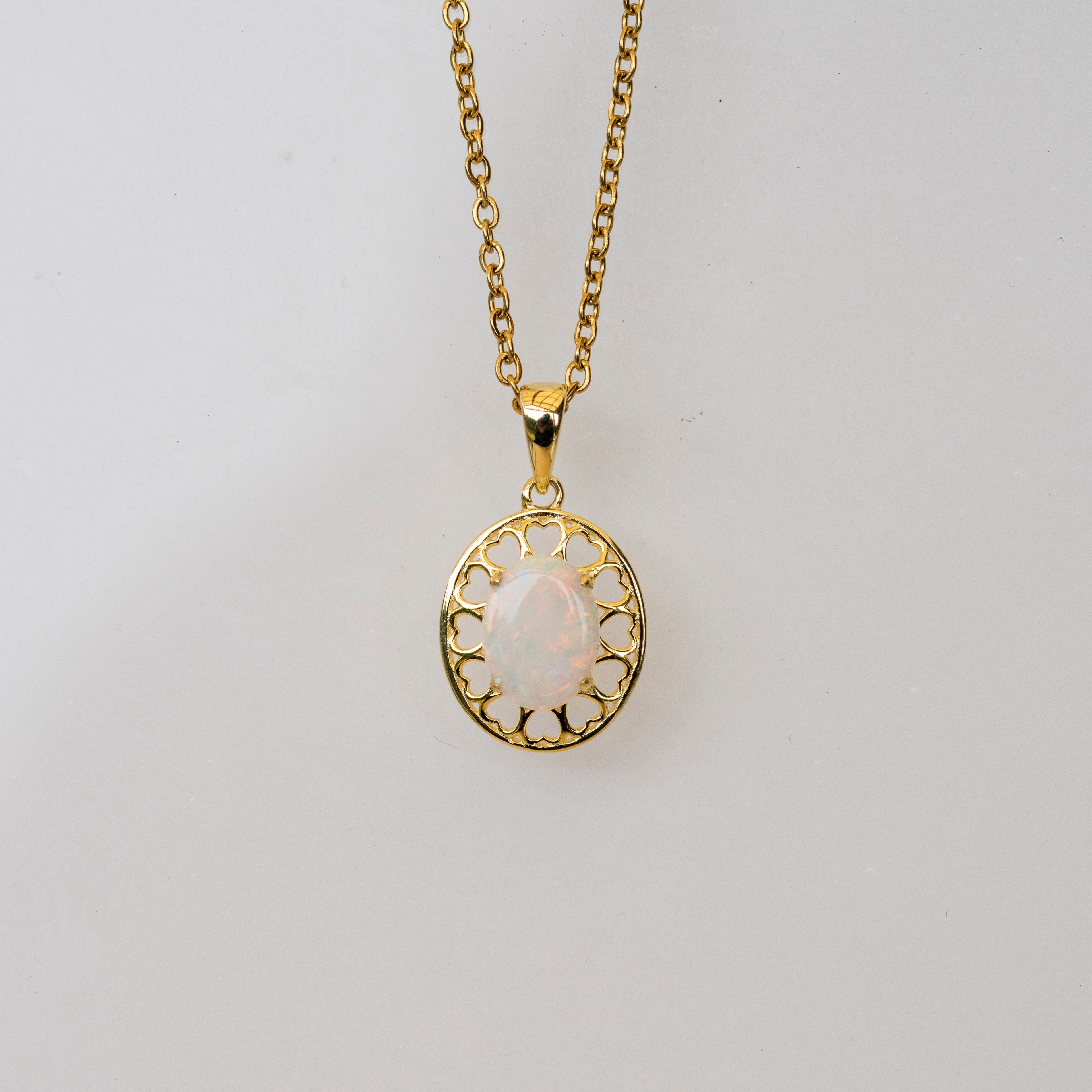 Hand Crafted Australian Opal Piece- Multi Color - Authentic Australian Solid Opal Necklace Pendant in Sterling Silver Yellow Gold Plated