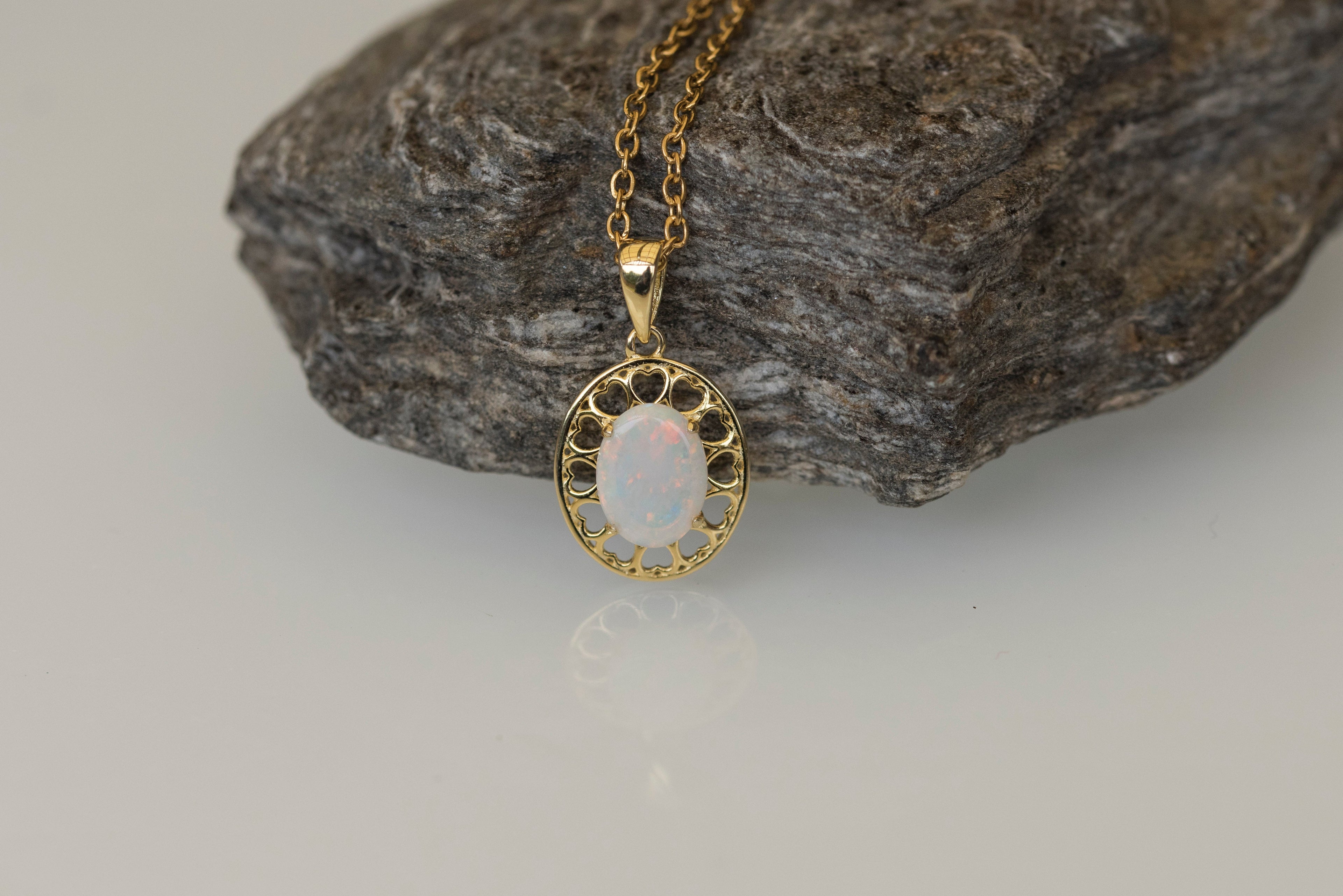 Hand Crafted Australian Opal Piece- Multi Color - Authentic Australian Solid Opal Necklace Pendant in Sterling Silver Yellow Gold Plated