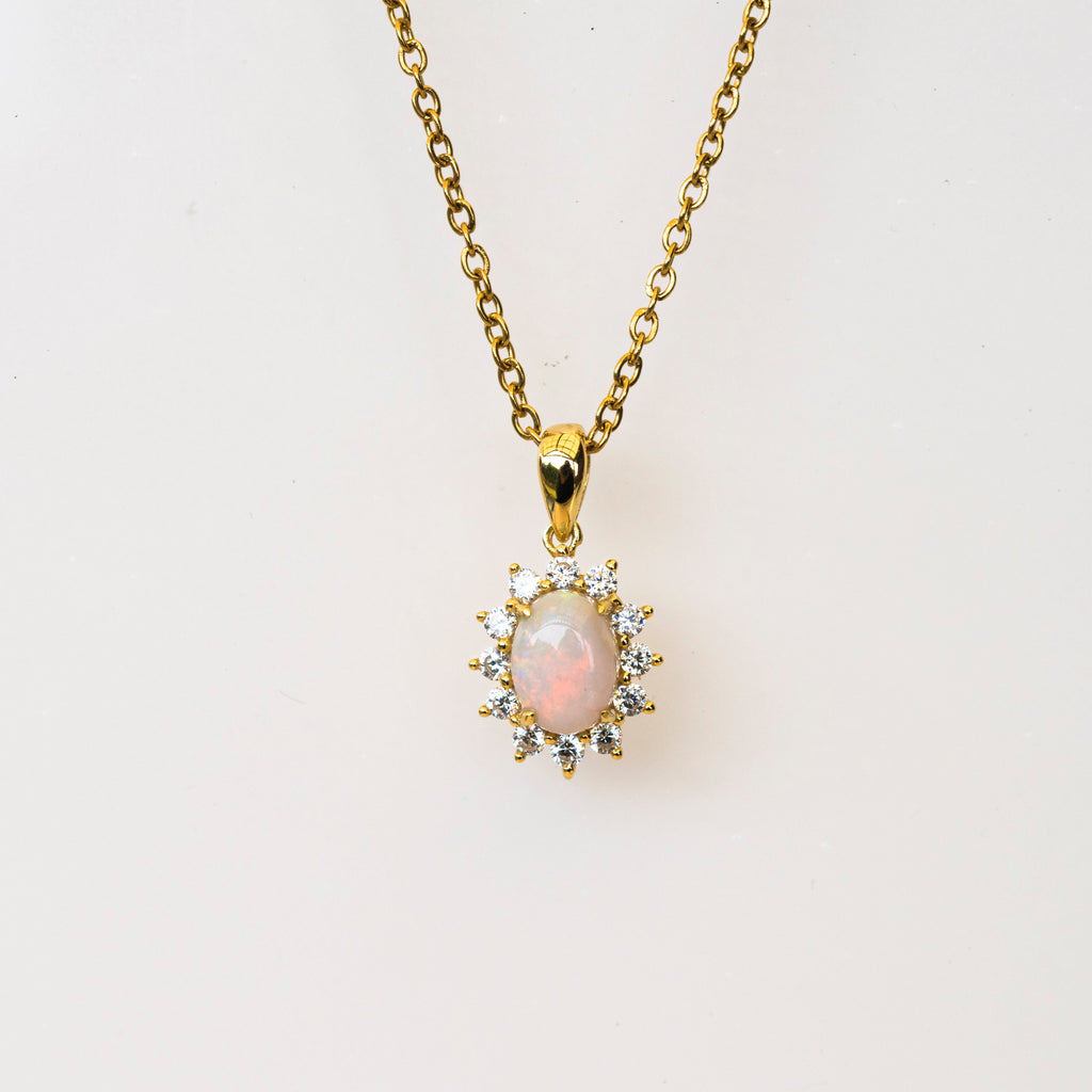 Handmade Australian Opal - Multi Color White Opal Necklace - Authentic Australian Solid Opal Necklace Pendant in Sterling Silver Yellow Gold Plated