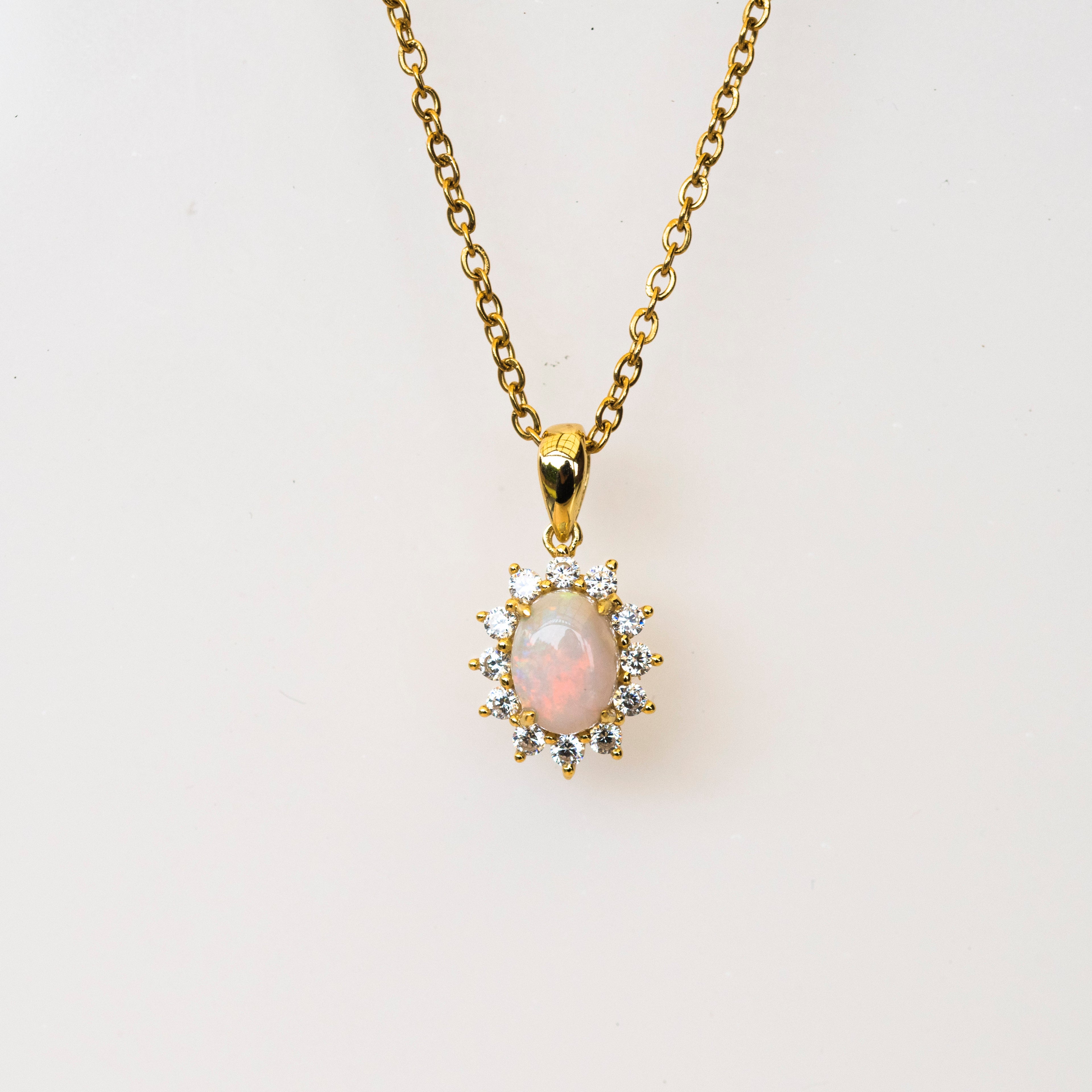 Handmade Australian Opal - Multi Color White Opal Necklace - Authentic Australian Solid Opal Necklace Pendant in Sterling Silver Yellow Gold Plated