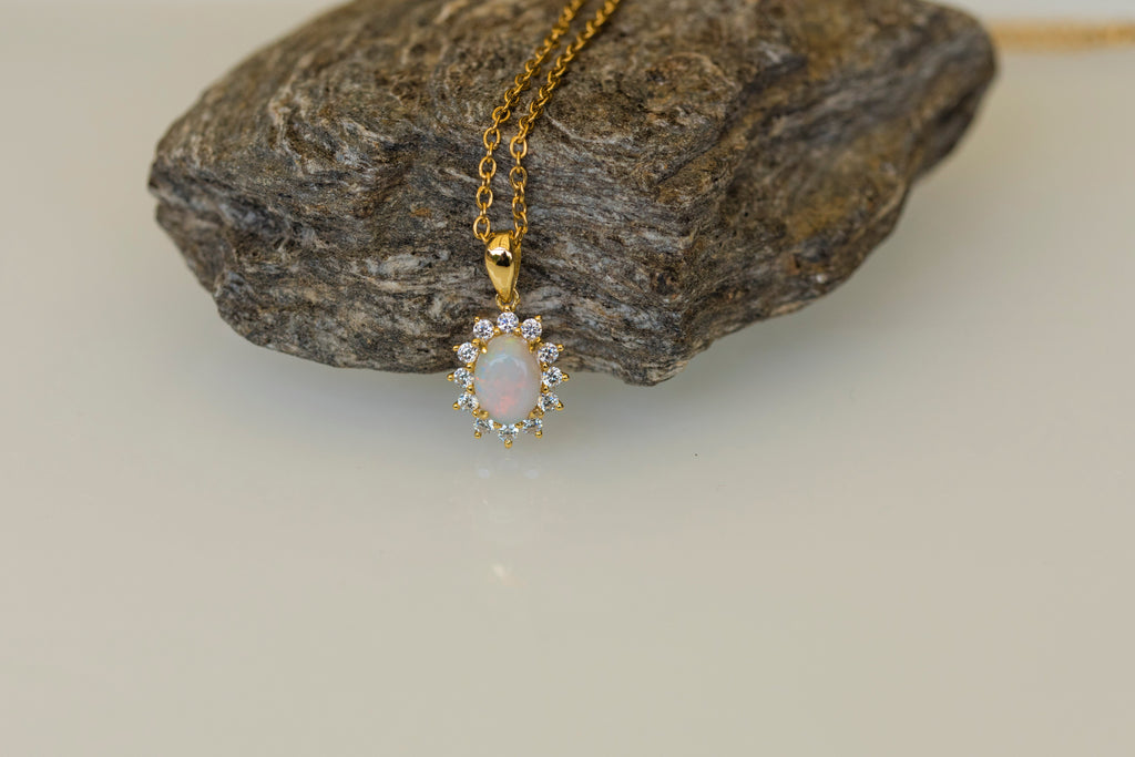Handmade Australian Opal - Multi Color White Opal Necklace - Authentic Australian Solid Opal Necklace Pendant in Sterling Silver Yellow Gold Plated