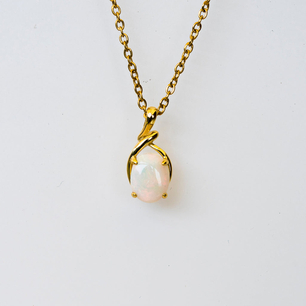 Genuine Australian Opal - Multi Color White Opal Necklace - Authentic Australian Solid Opal Necklace Pendant in Sterling Silver Yellow Gold Plated