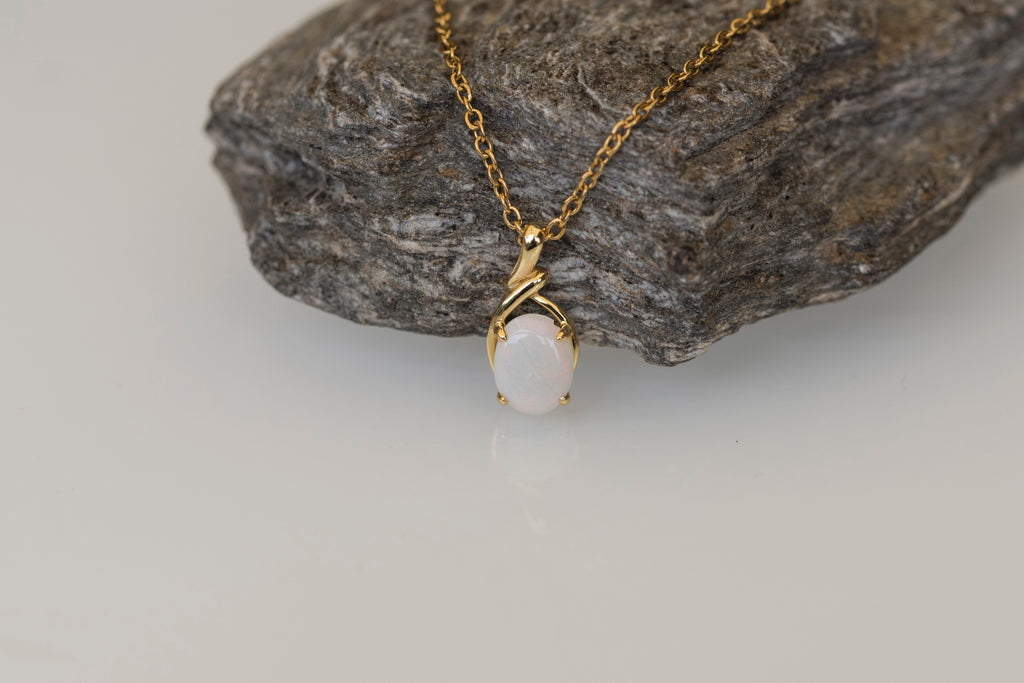 Genuine Australian Opal - Multi Color White Opal Necklace - Authentic Australian Solid Opal Necklace Pendant in Sterling Silver Yellow Gold Plated