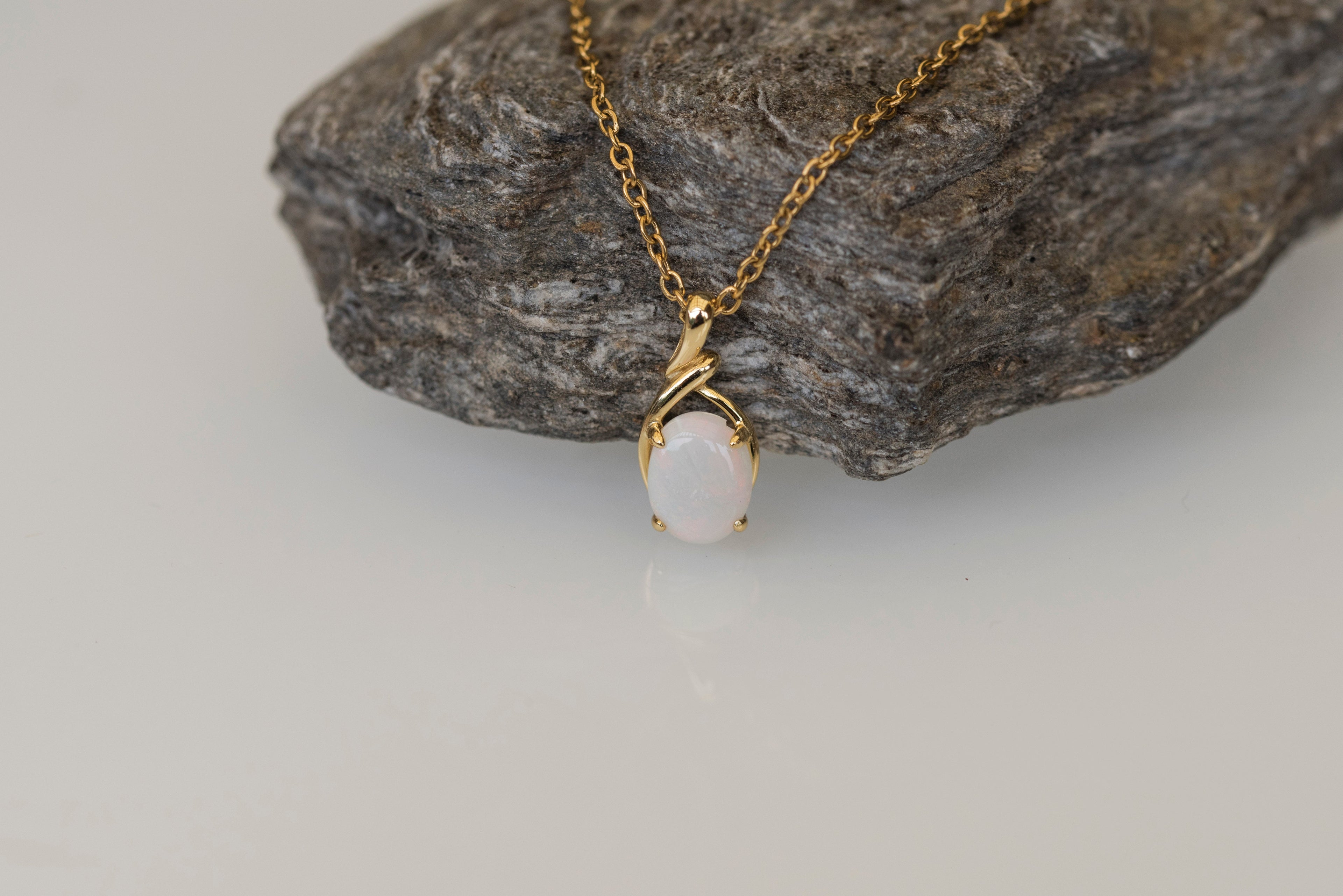 Genuine Australian Opal - Multi Color White Opal Necklace - Authentic Australian Solid Opal Necklace Pendant in Sterling Silver Yellow Gold Plated